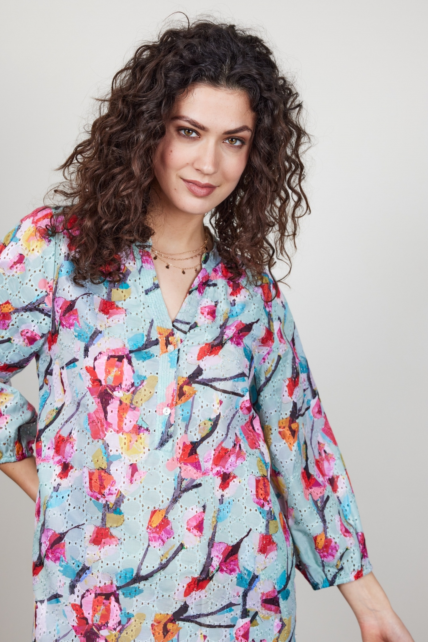 DRESS SYDNEY IN GREEN WITH PINK BLOSSOM PRINT 4