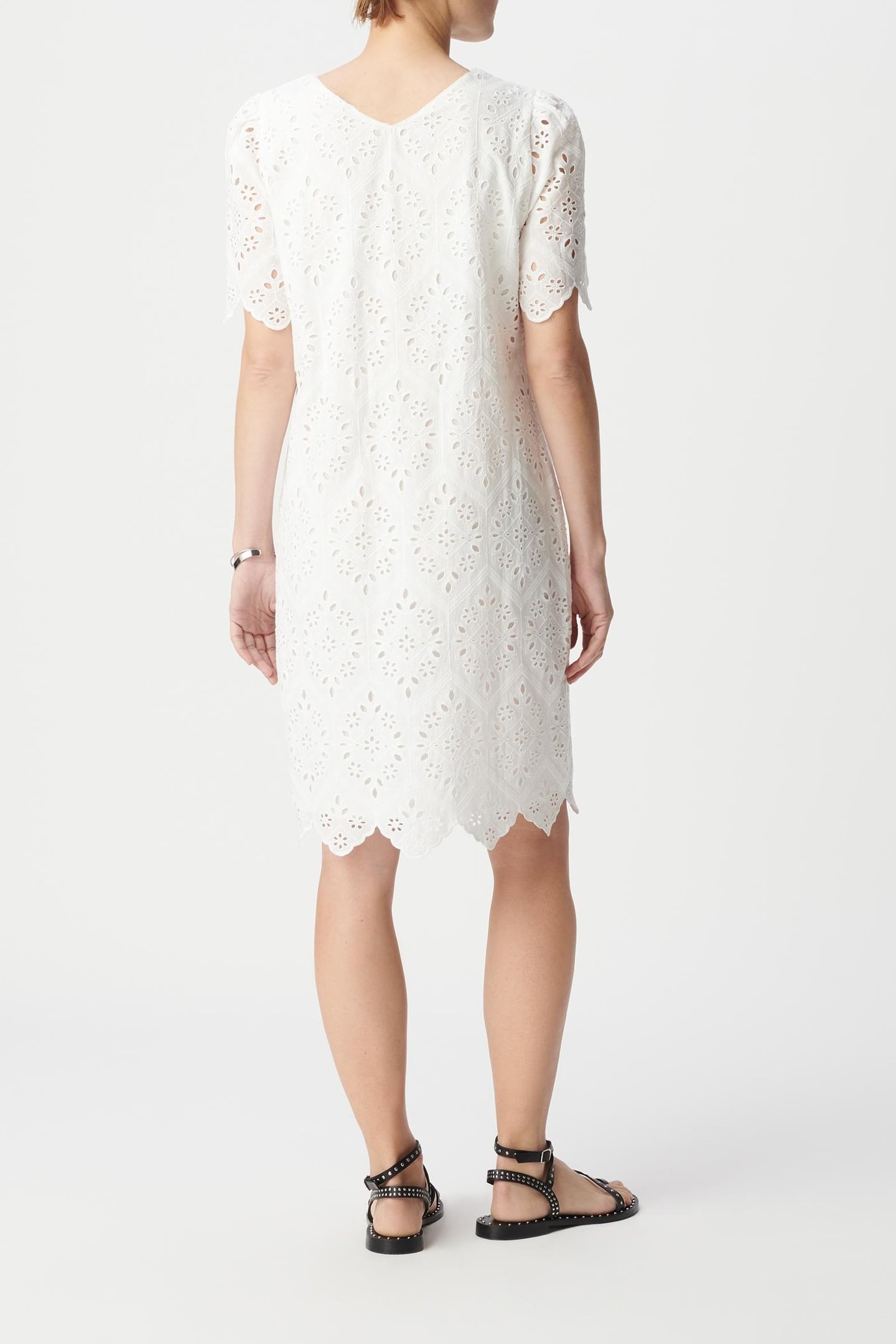 WHITE DRESS IN ORGANIC COTTON WITH BRODERIE ANGLAISE 3