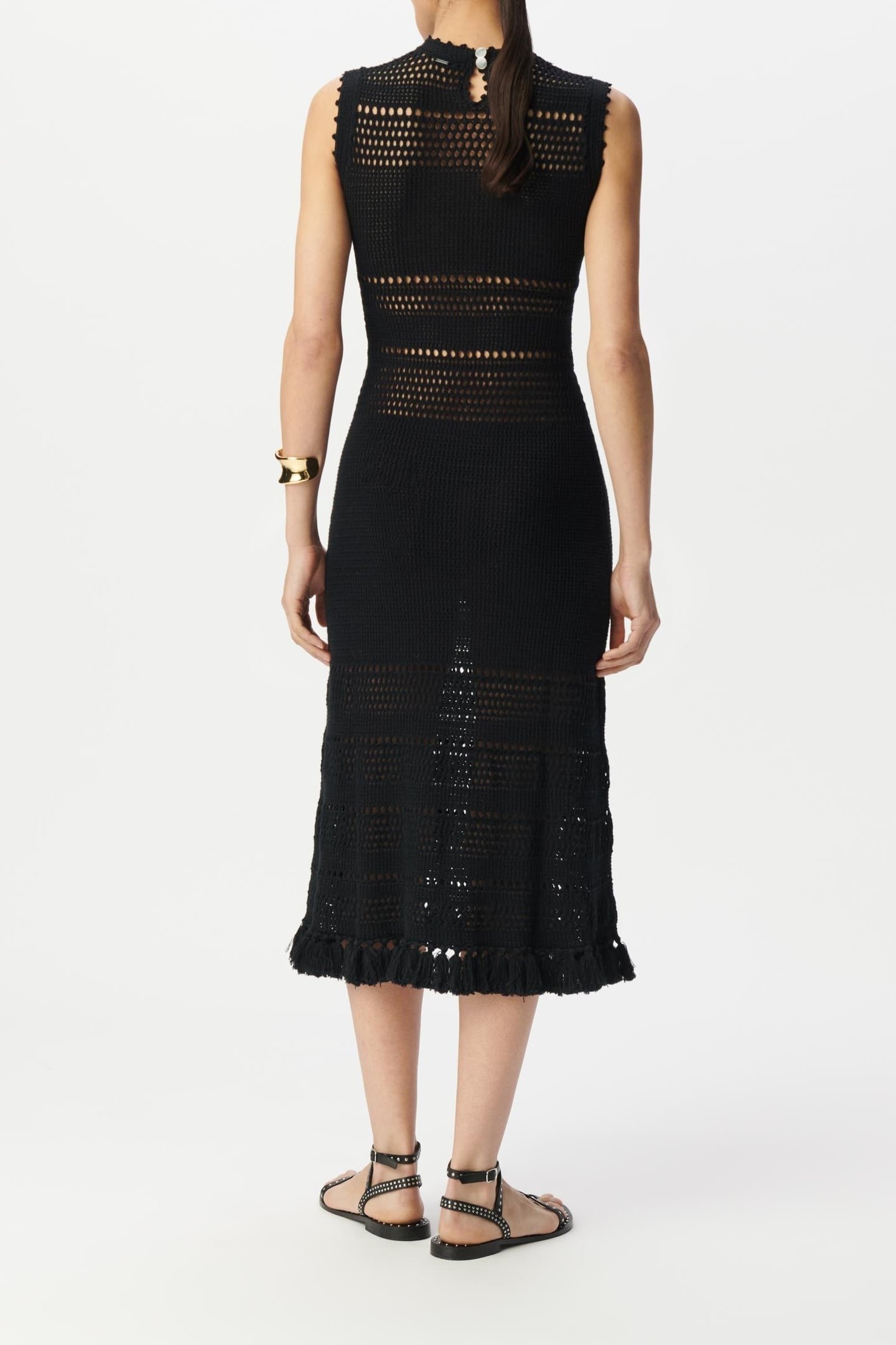 BLACK CROCHET-STYLE KNIT MIDI DRESS 4