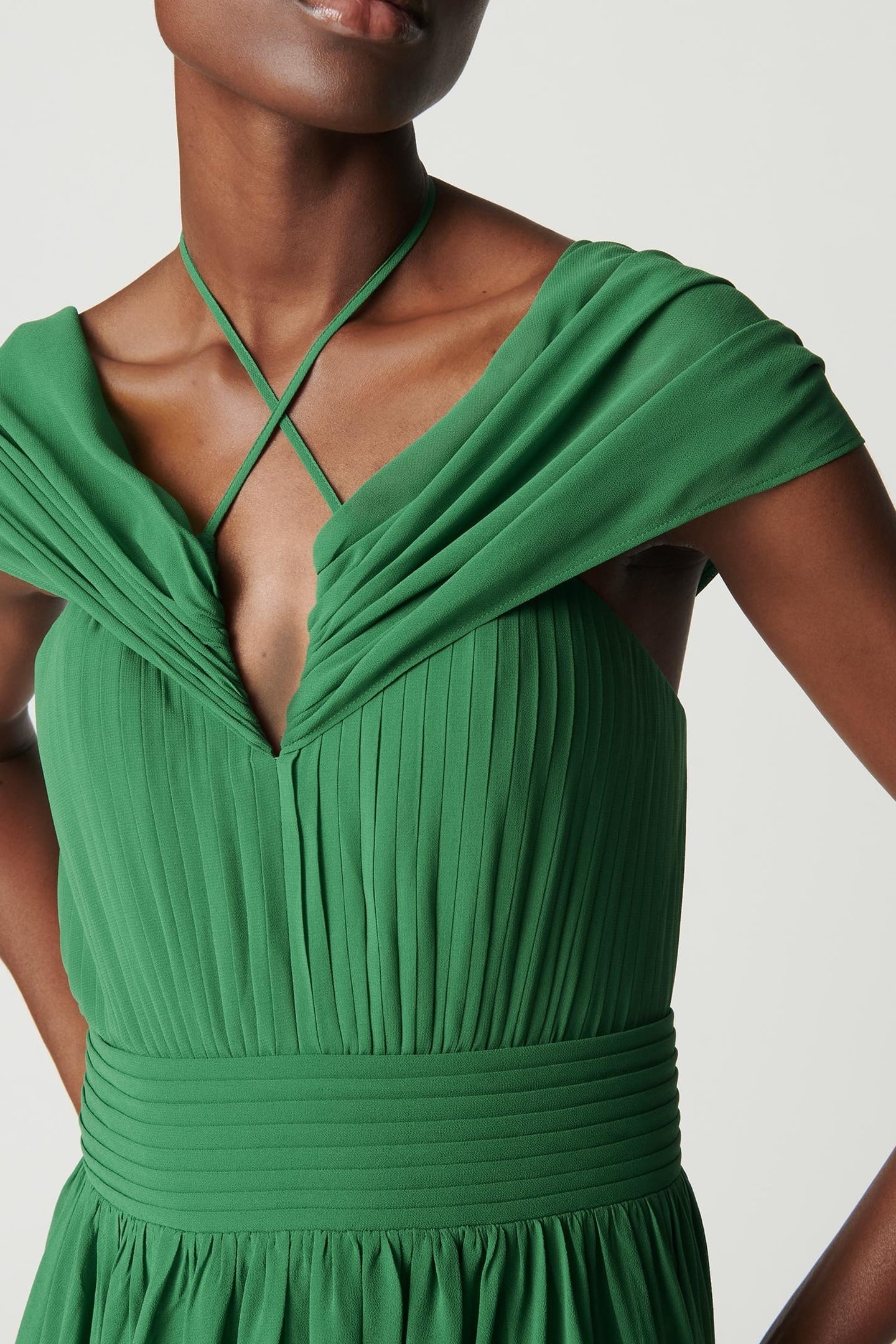 GREEN LONG DRESS WITH DRAPED STRAPS 4