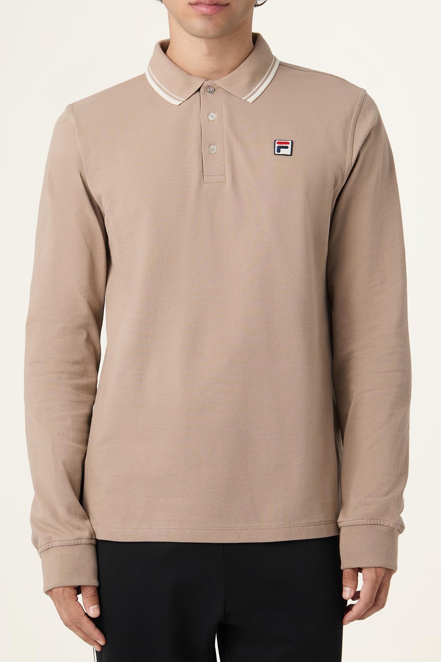 BIELLA REGULAR TIPPED LONG SLEEVE POLO SHIRT TAUPE GRAY 1