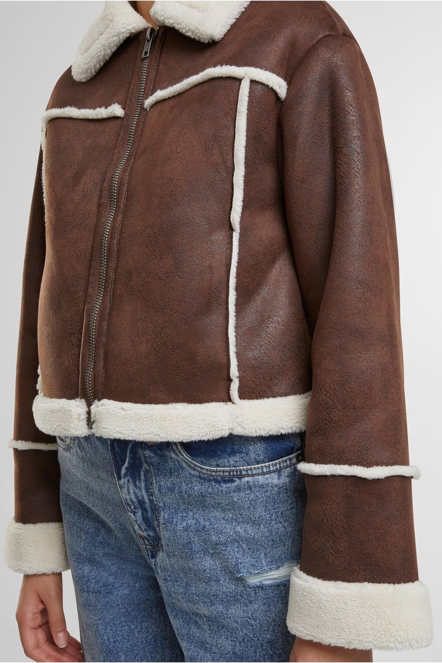 LADIES SHEARLING JACKET BROWN/WHITESAND 7