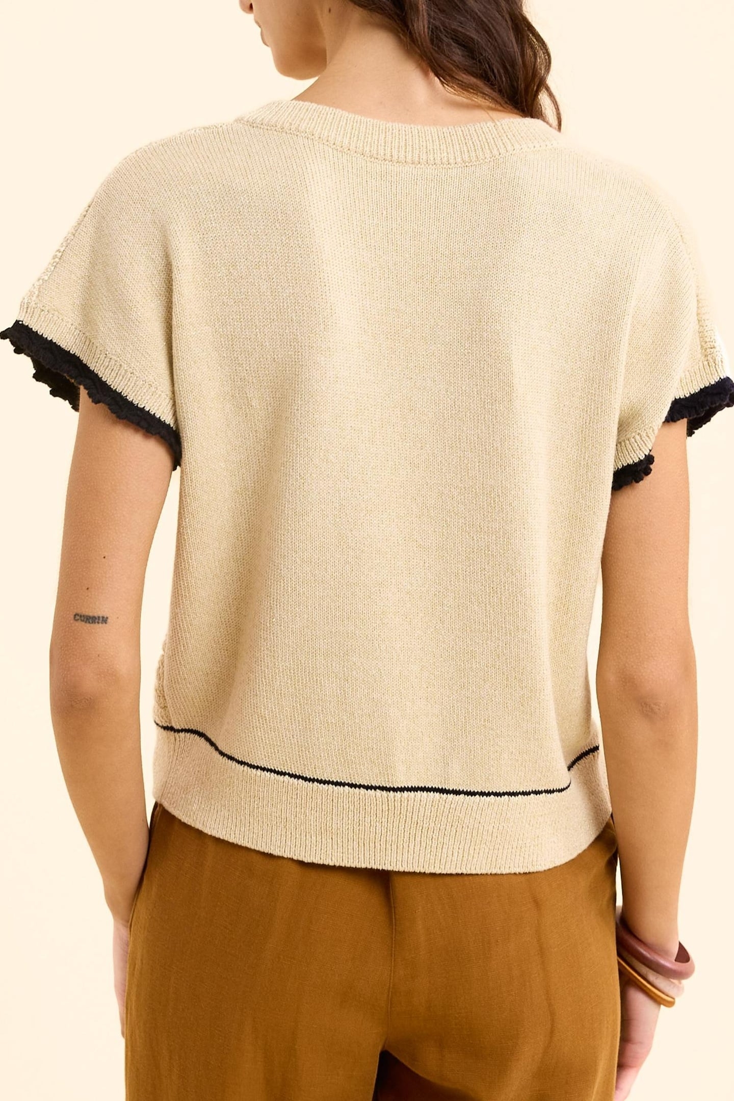 GOLD KNIT SWEATER WITH BLACK EDGES ECRU 3
