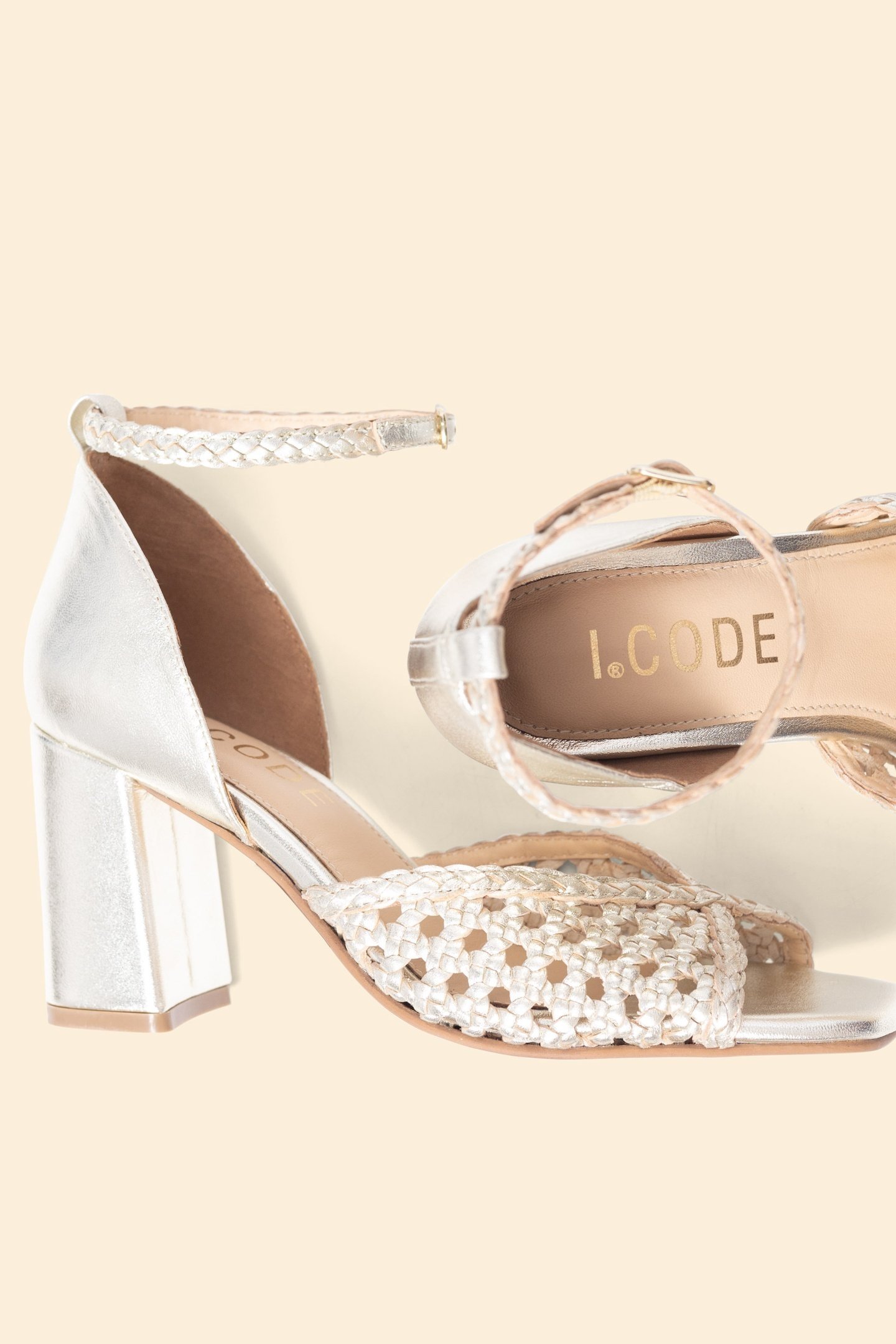 WOVEN LEATHER SANDALS WITH GOLD HEEL GOLD 4