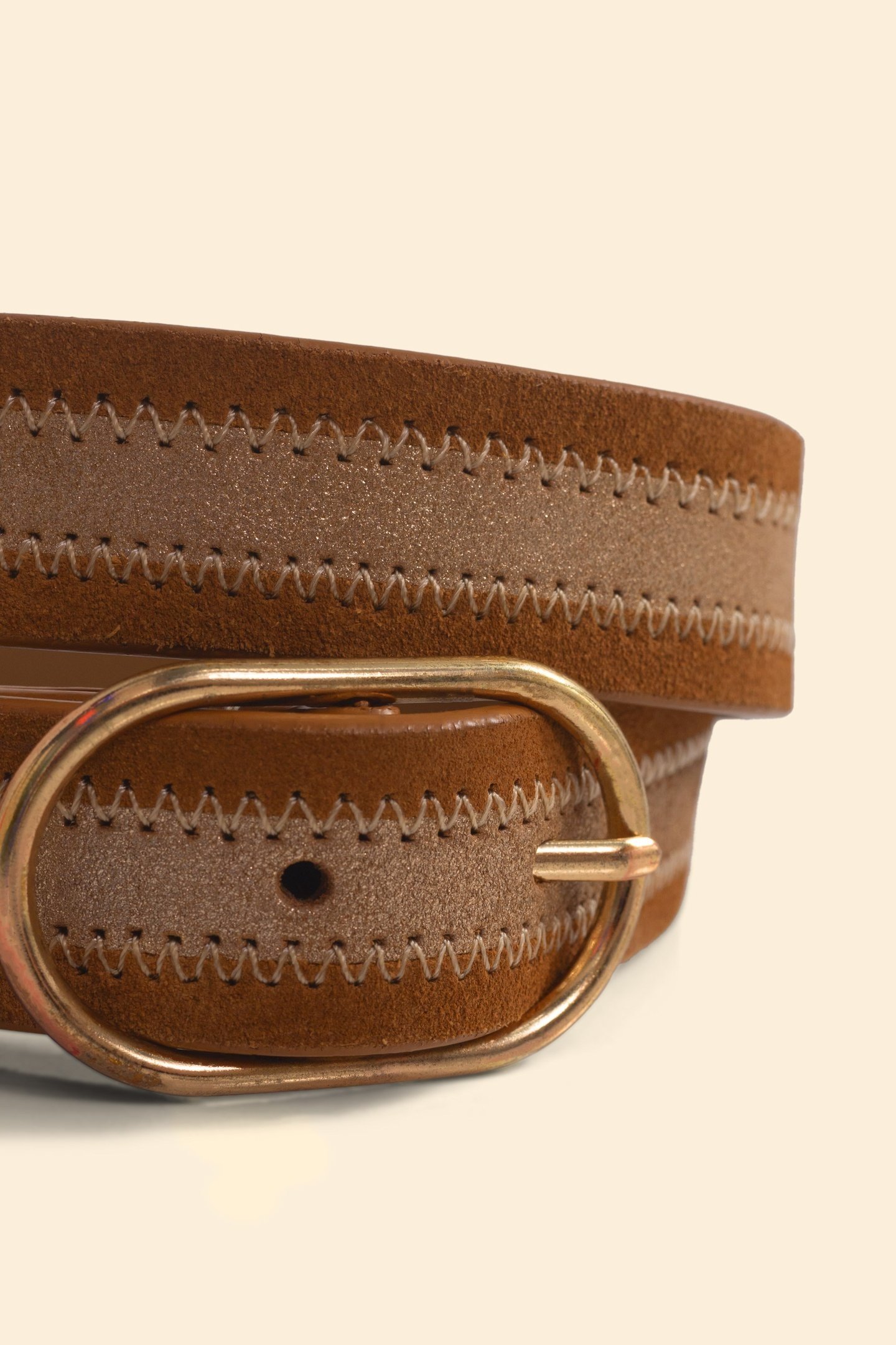 CAMEL LEATHER VELOUR BELT, GOLD LINE CAMEL 3