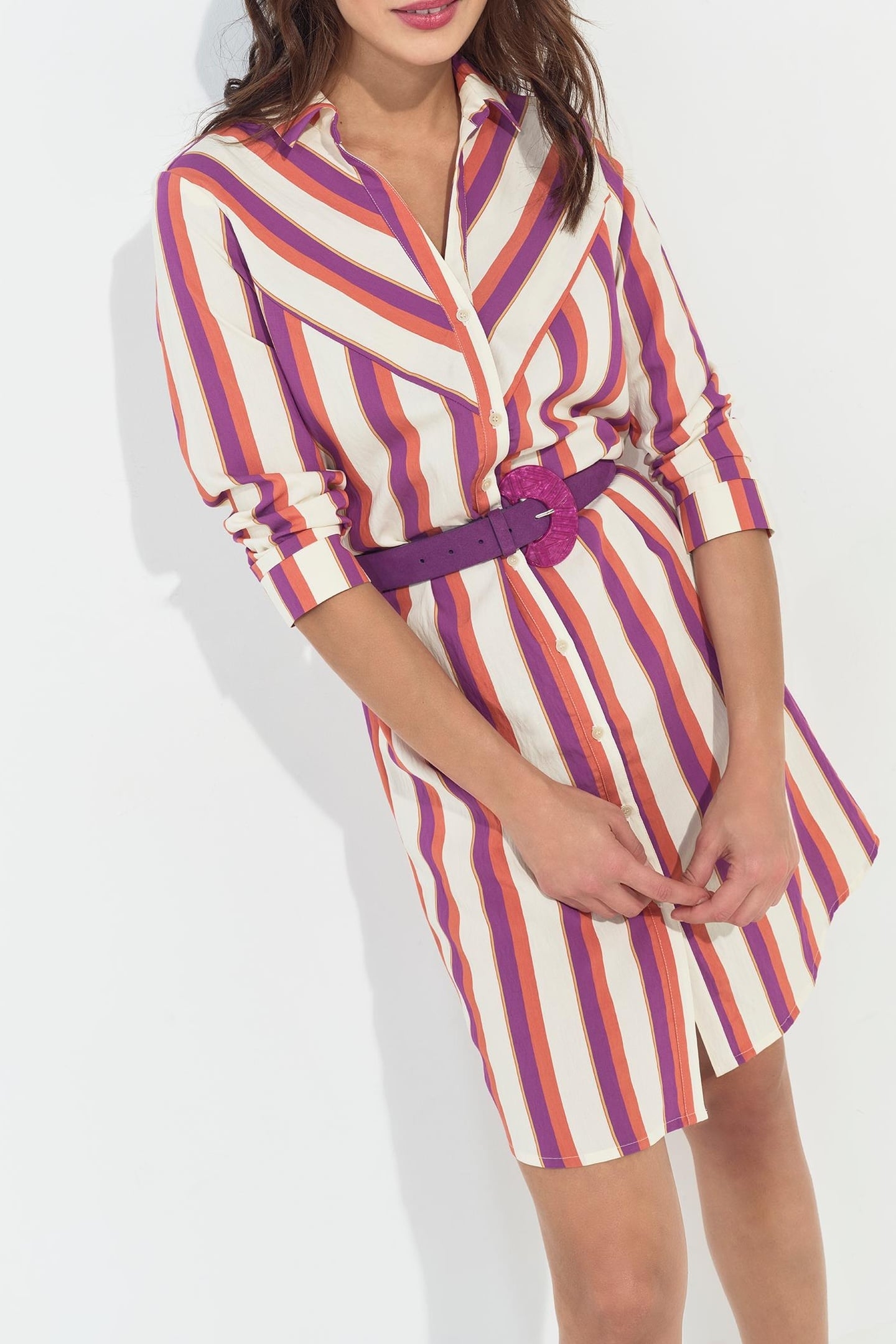 REALLY - ECRU SHIRT DRESS WITH COLOR STRIPES 2
