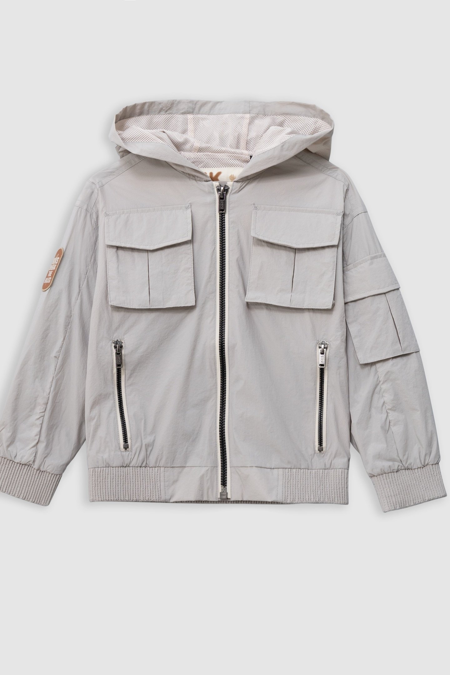 GREY NYLON MULTI-POCKET HOODED JACKET 1