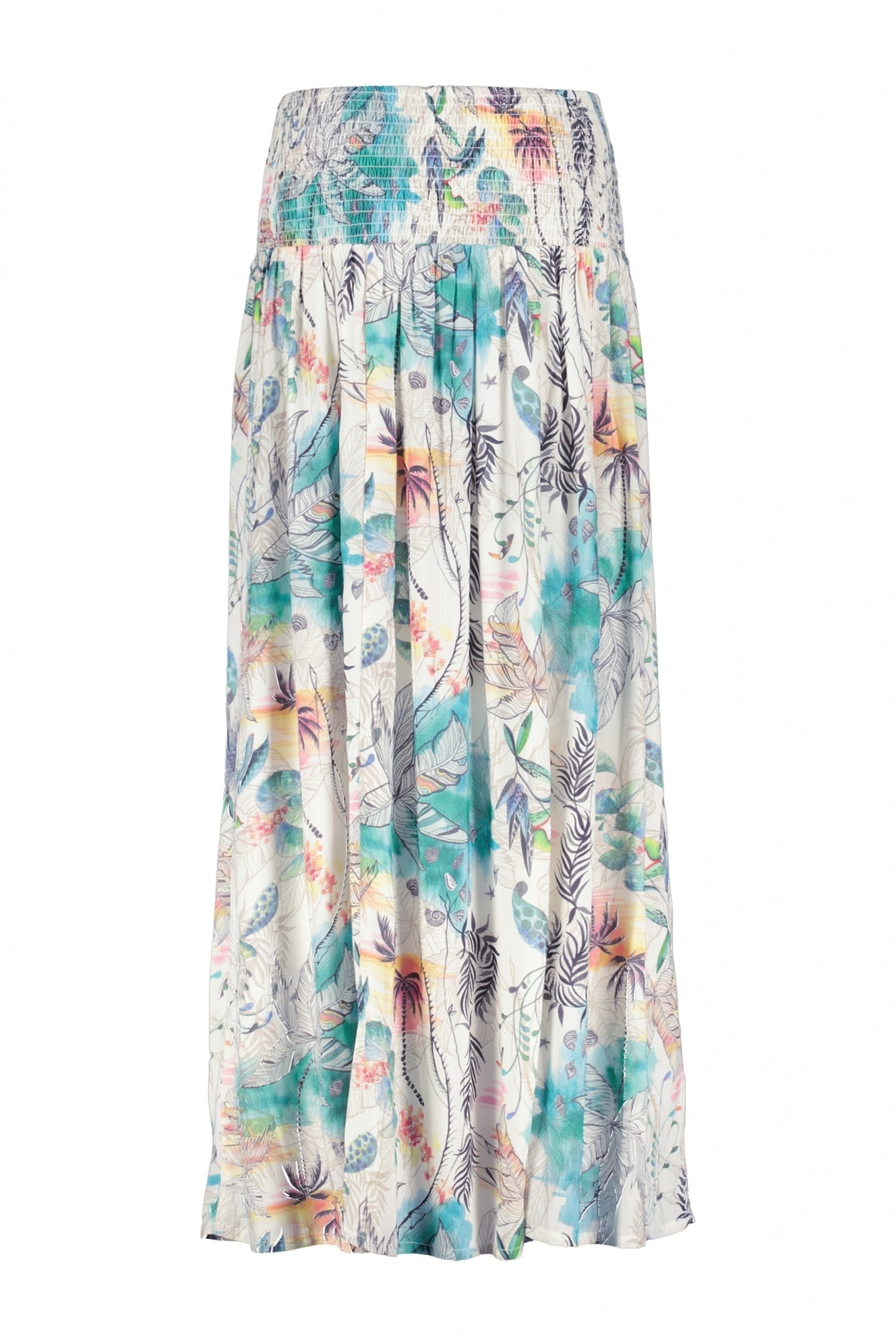 SMOCKED SKIRT MAGIC IN OFFWHITE WITH PALM FESTIVAL PRINT 7