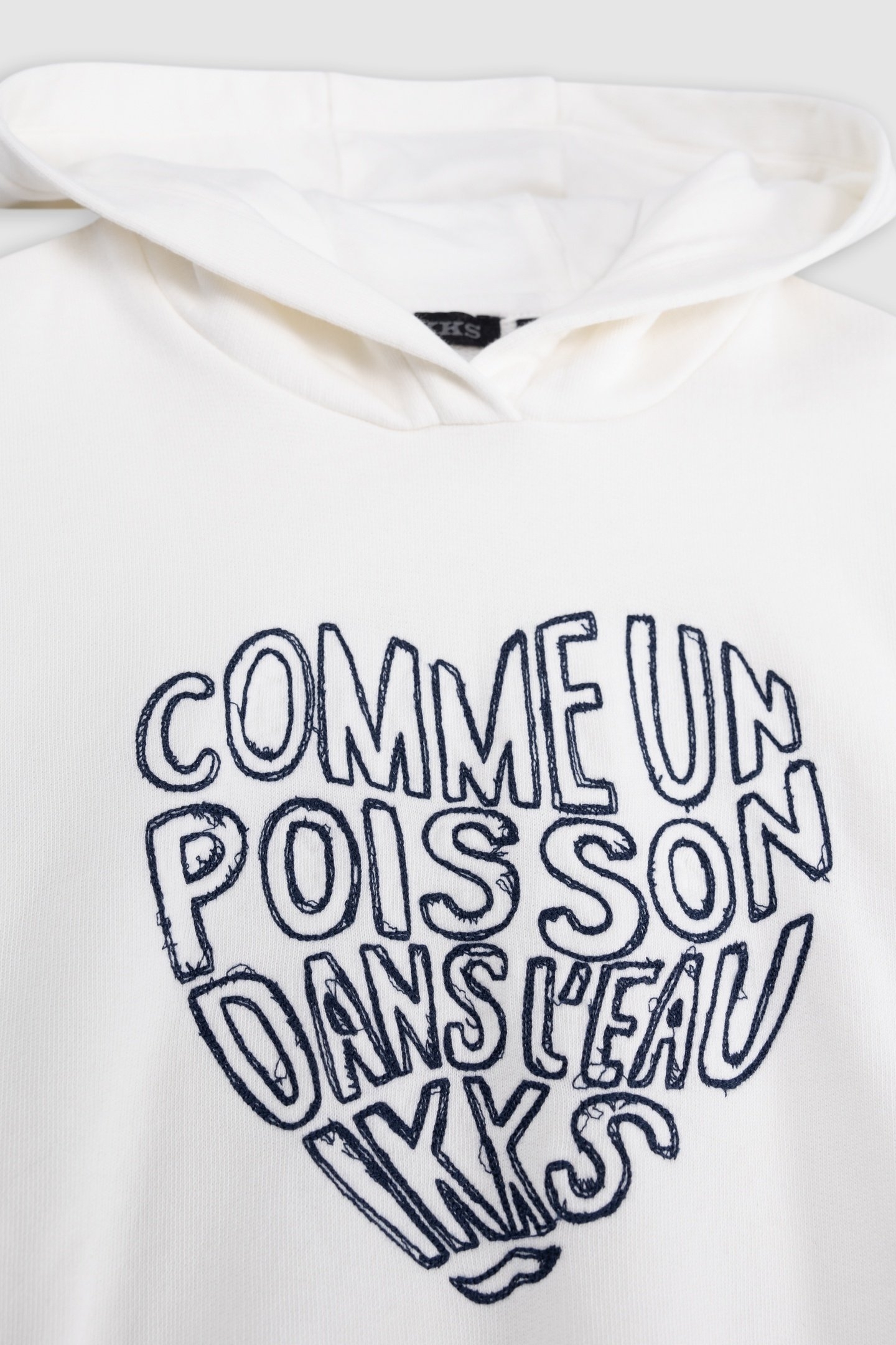 WHITE HOODIE WITH HEART EMBROIDERED MESSAGE 3