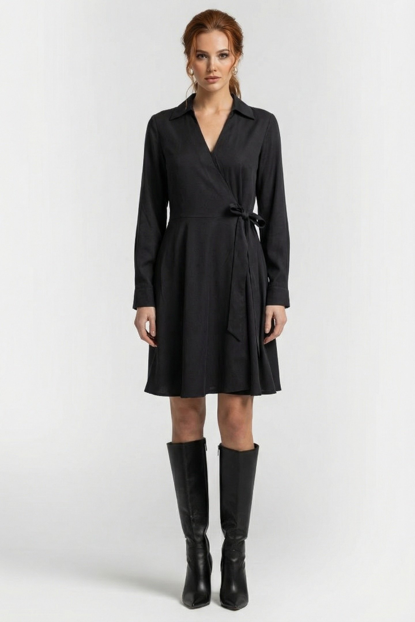 VISCOSE TWILL KNEE DRESS BLACK 1