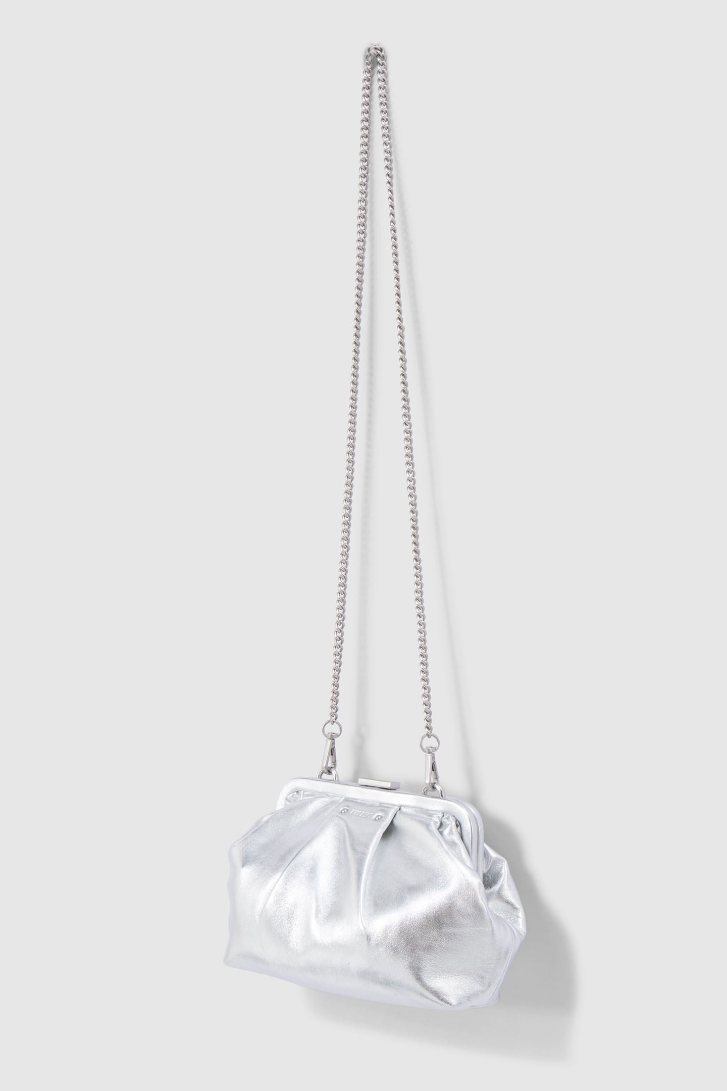METALLIC SILVER LEATHER POUCH BAG 5
