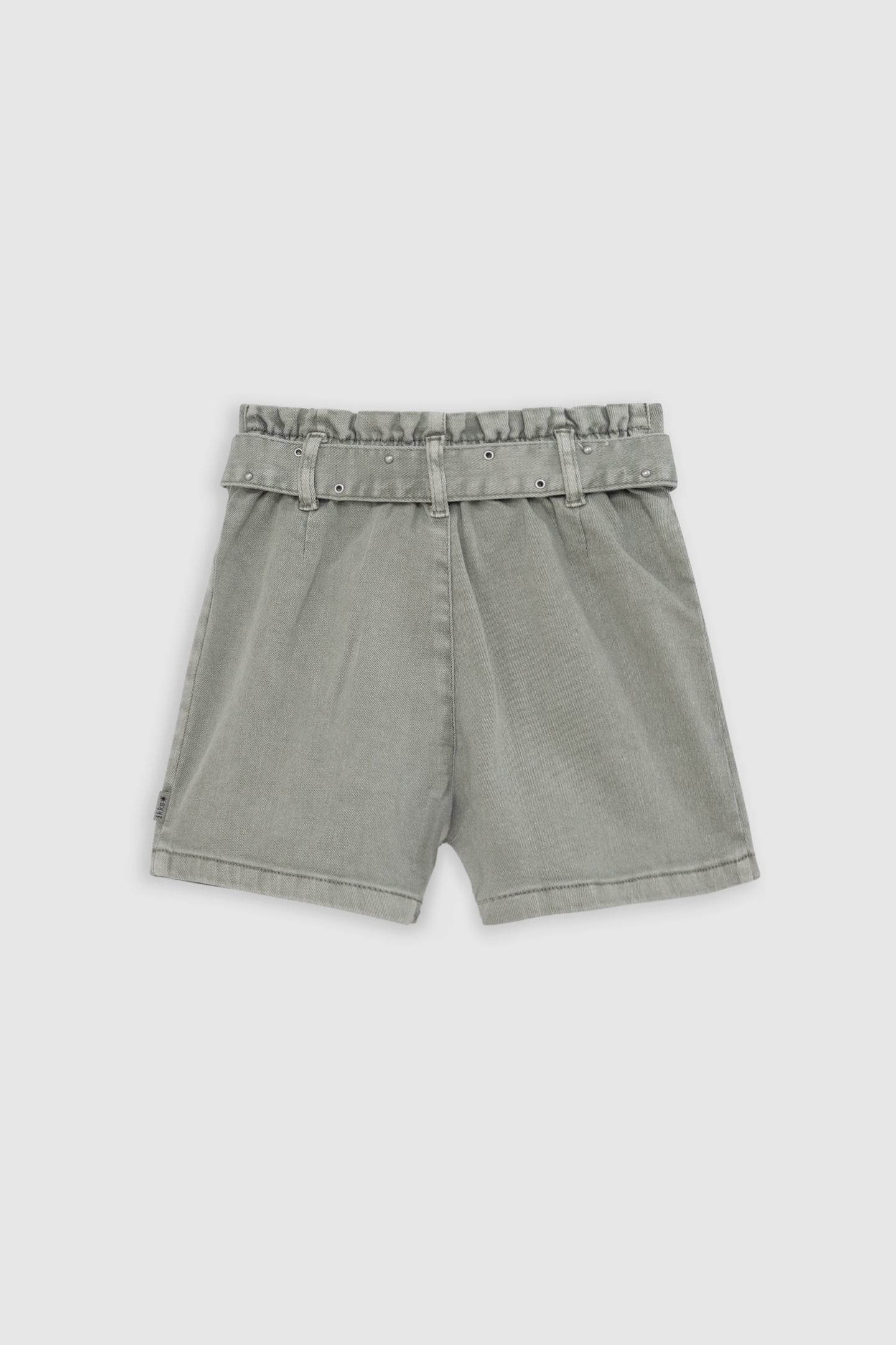 KHAKI DENIM SHORTS WITH STUDDED BELT AND EYELETS 2