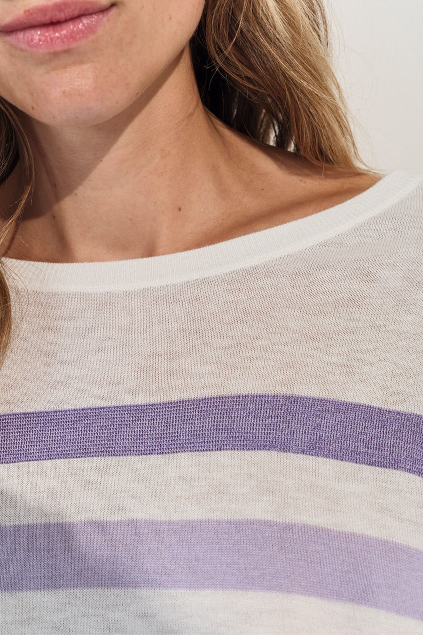 TONIO - ECRU SWEATER KNITTED WITH PURPLE STRIPES 3