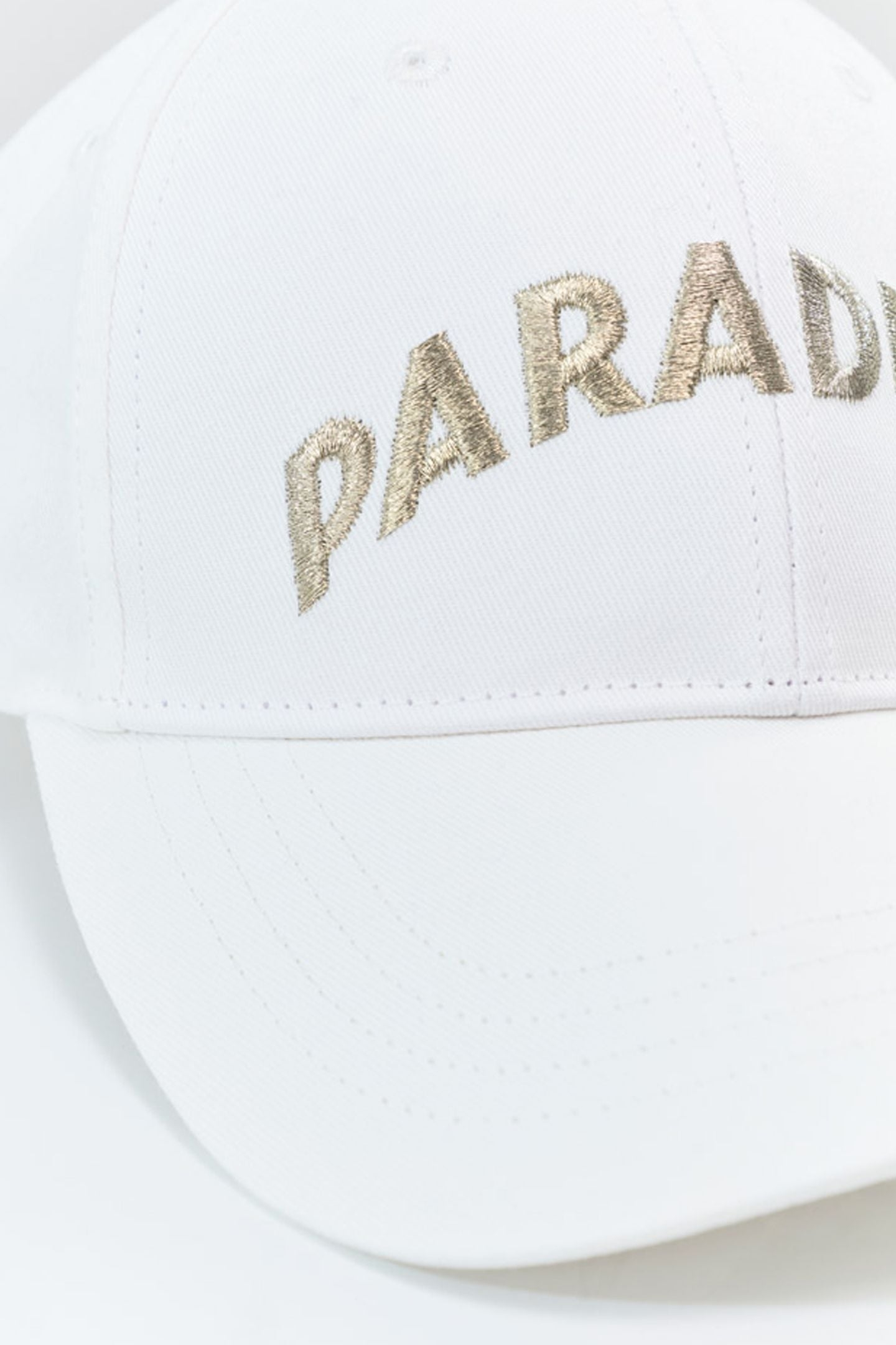ABACA - WHITE CAP WITH GOLD MESSAGE EMBROIDERY 3