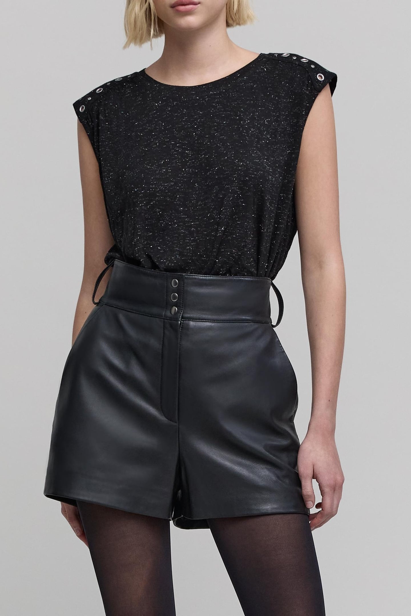 BLACK SILVER LUREX TEE-SHIRT WITH EYELET AND STUD 2