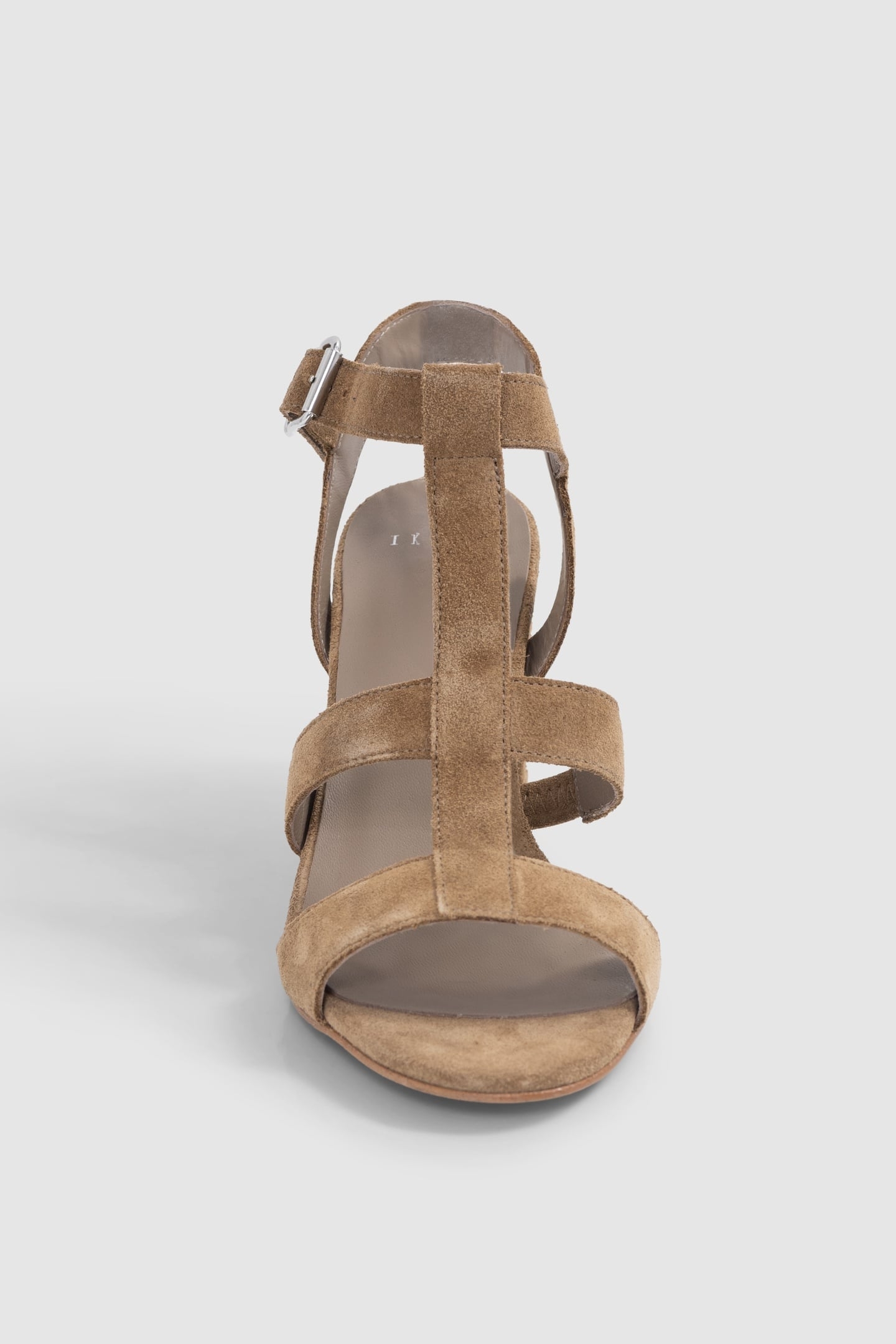 BEIGE SUEDE SANDALS WITH STUDDED HEEL 2