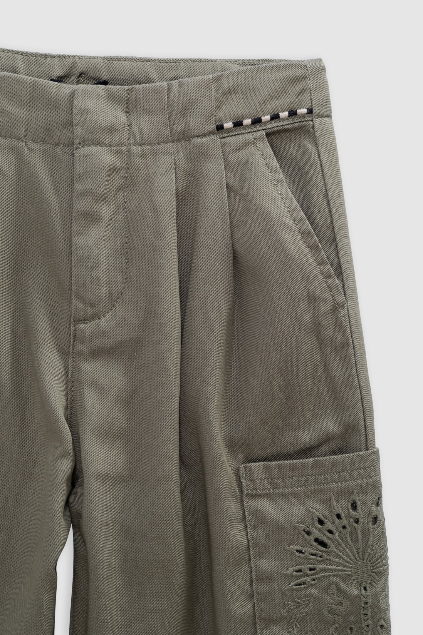BATTLE KHAKI EMBROIDERED CARGO PANTS 3
