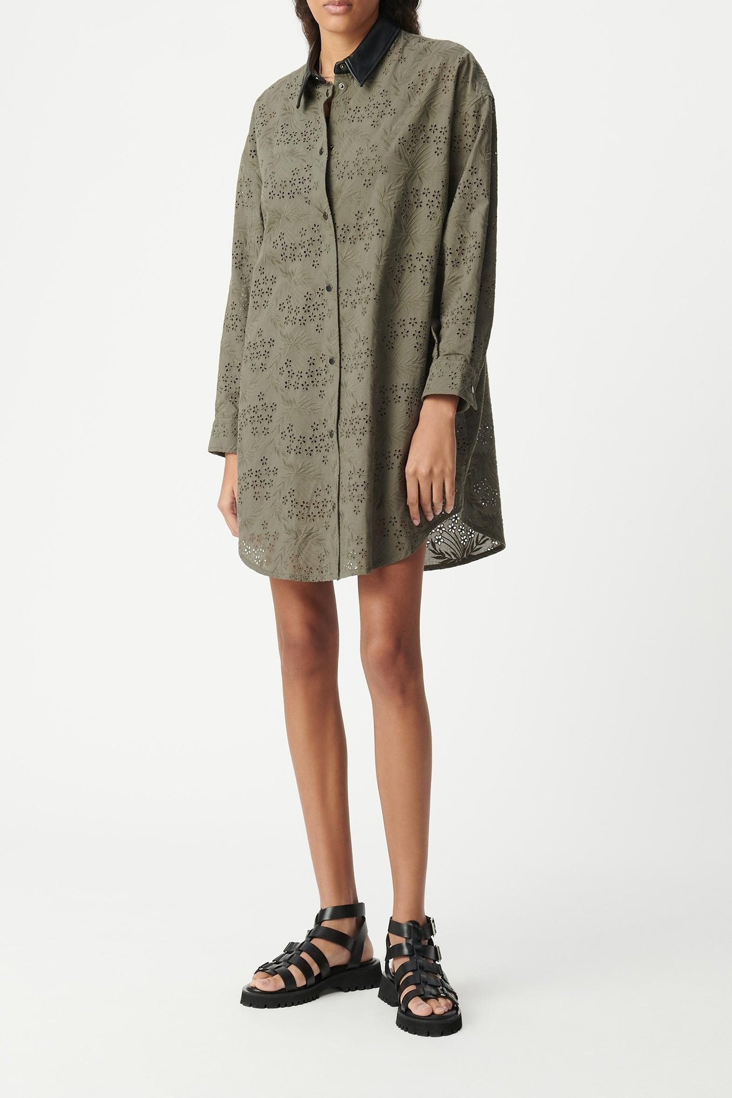 SHIRT DRESS KHAKI ORGANIC COTTON BRODERIE ANGLAISE 1