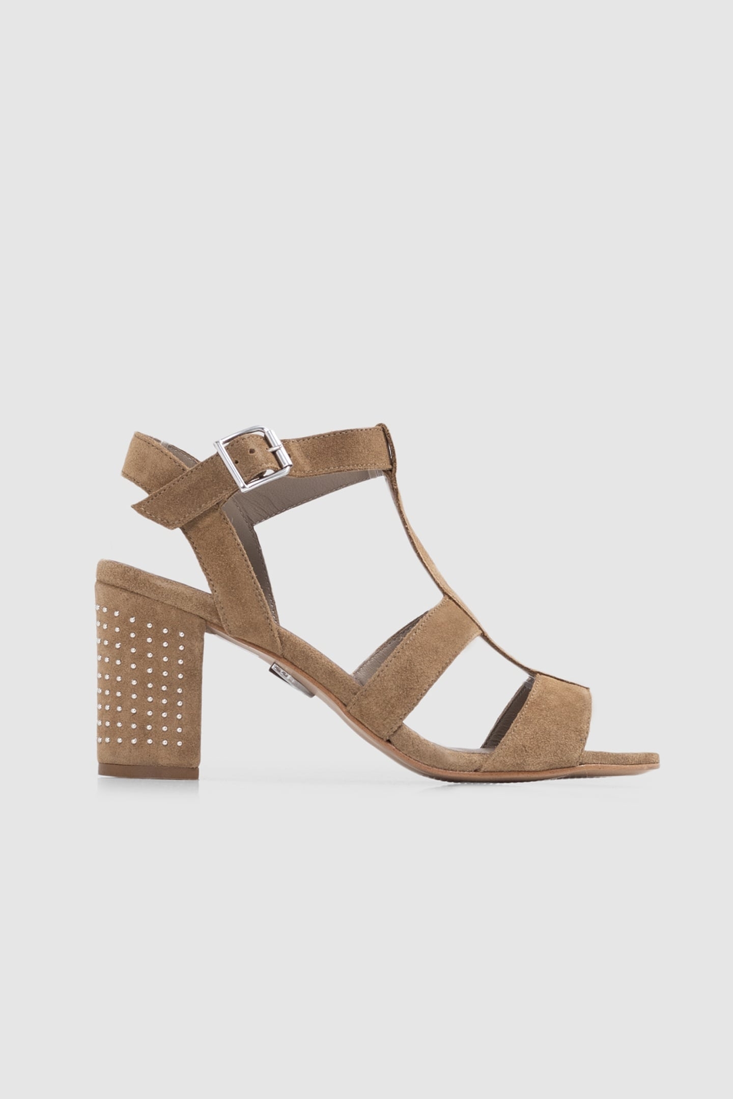 BEIGE SUEDE SANDALS WITH STUDDED HEEL 1