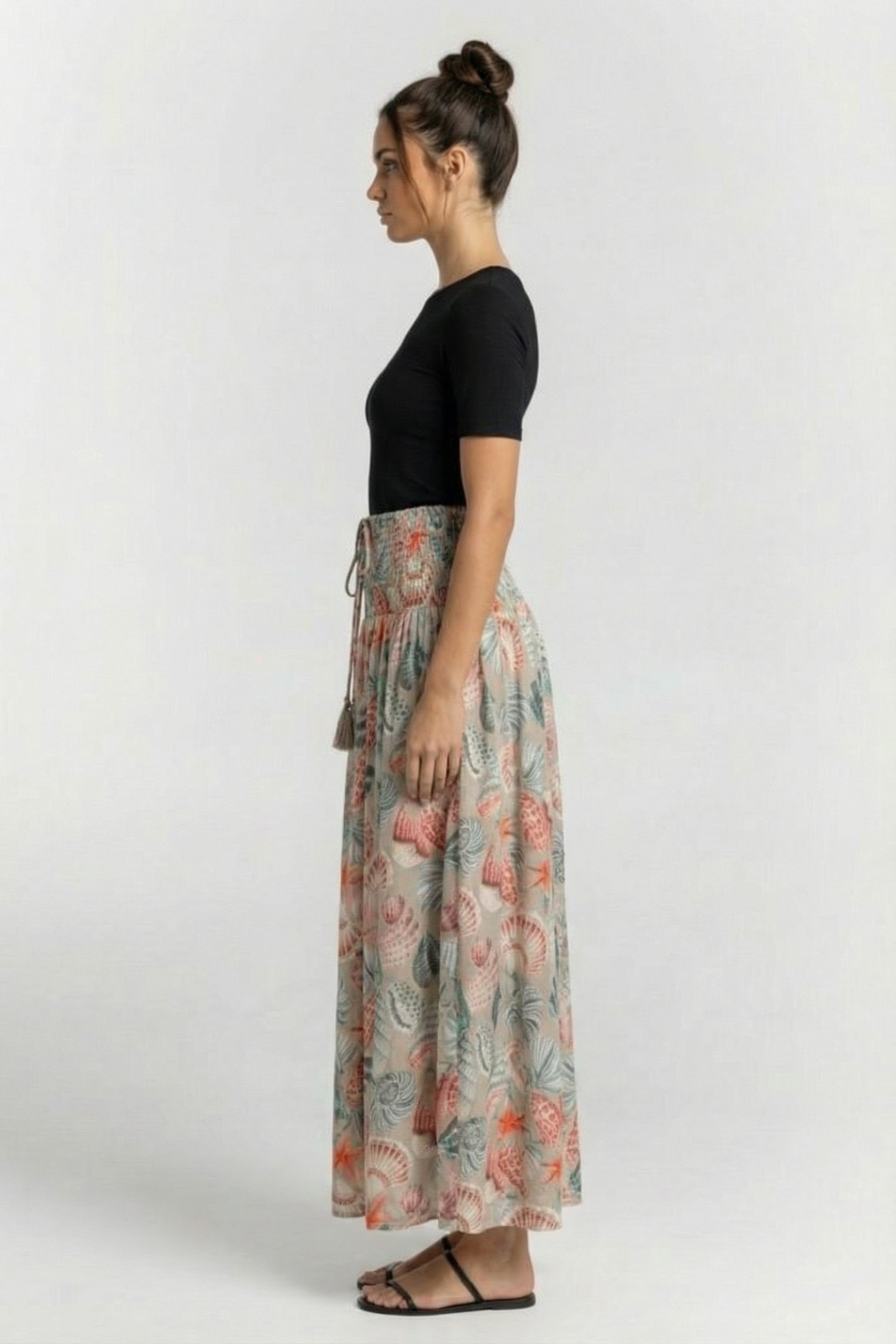 SMOCKED SKIRT MAGIC IN FEATHER GREY WITH OCEANS TREASURES 3