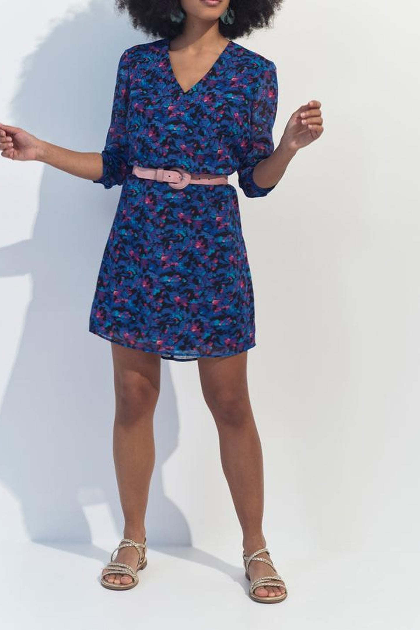 RYANNA - BLUE DRESS WITH AQUATIC FLORAL PRINT 1
