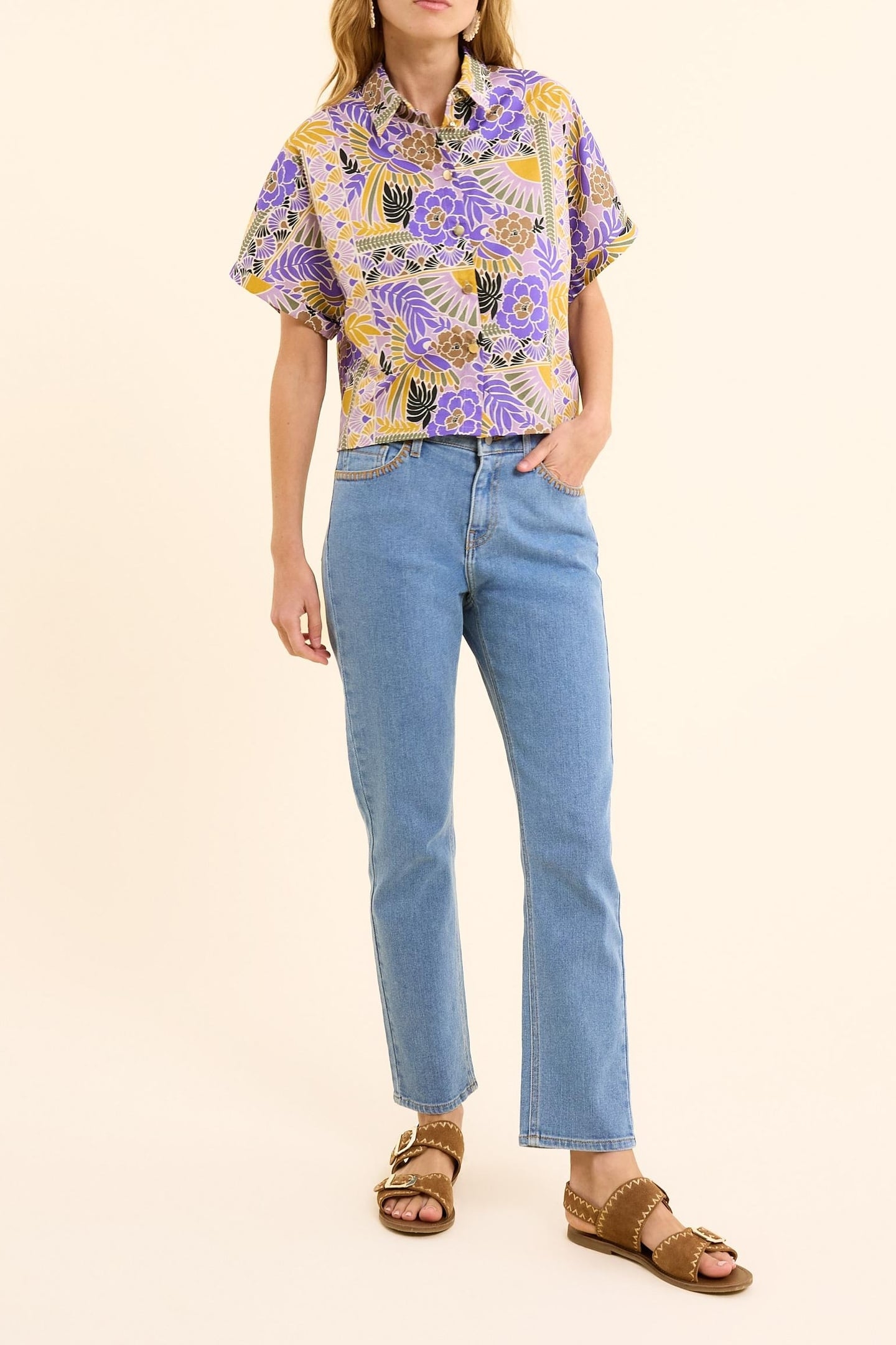 MAUVE SHORT-SLEEVED SHIRT WITH PARROT PRINT PARMA 2