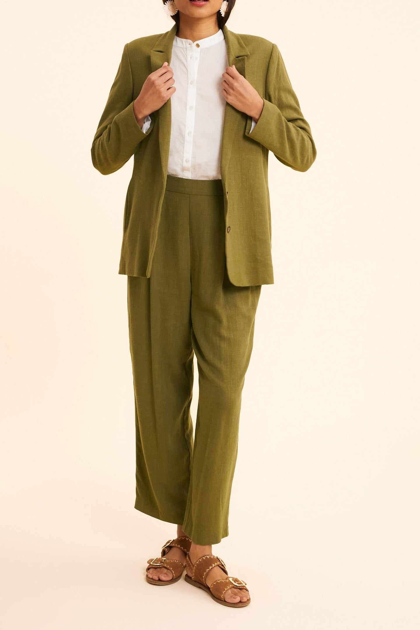 KHAKI LINEN BLEND SUIT PANTS KHAKI 2