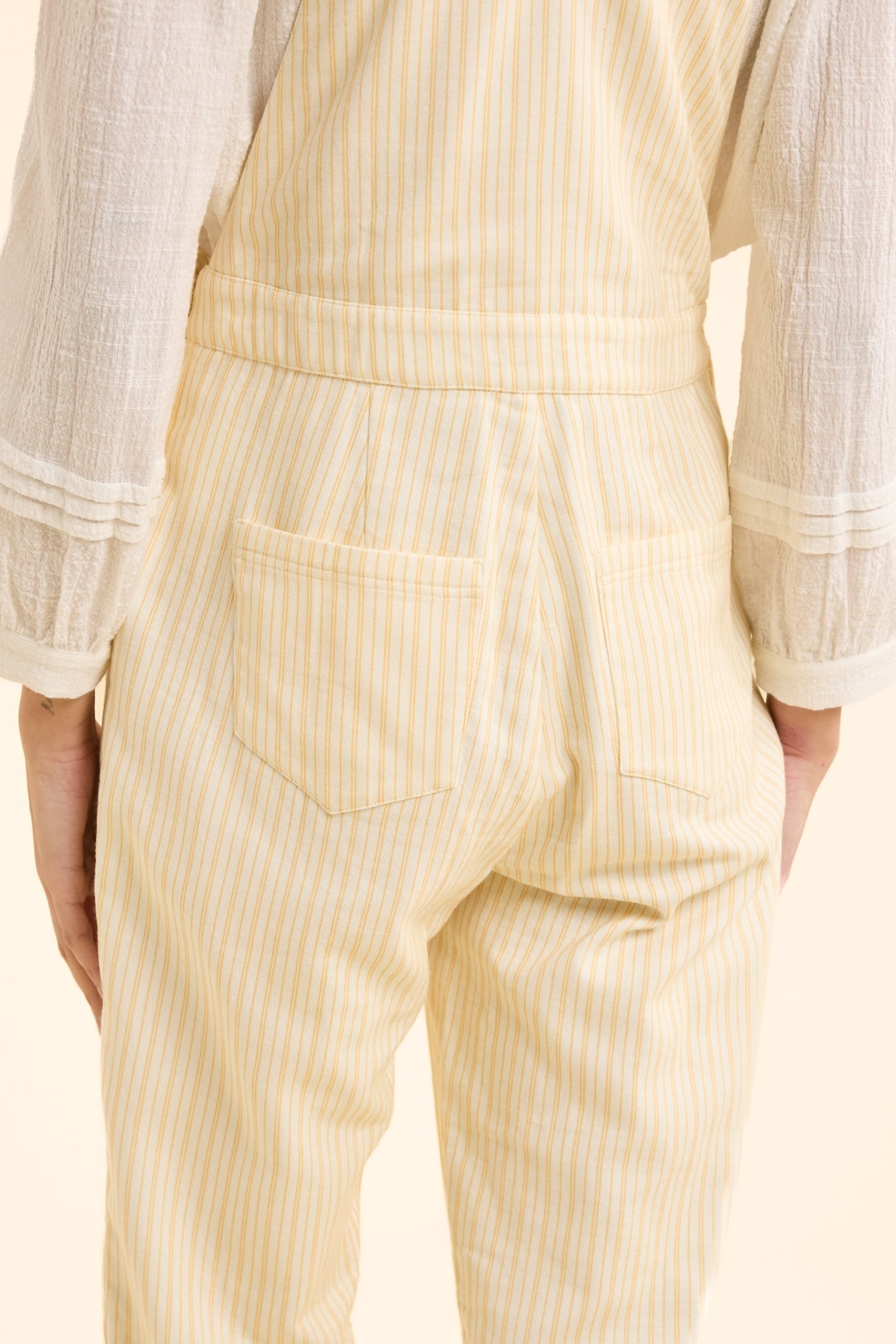 ECRU DENIM DUNGAREES WITH YELLOW STRIPES ECRU 6