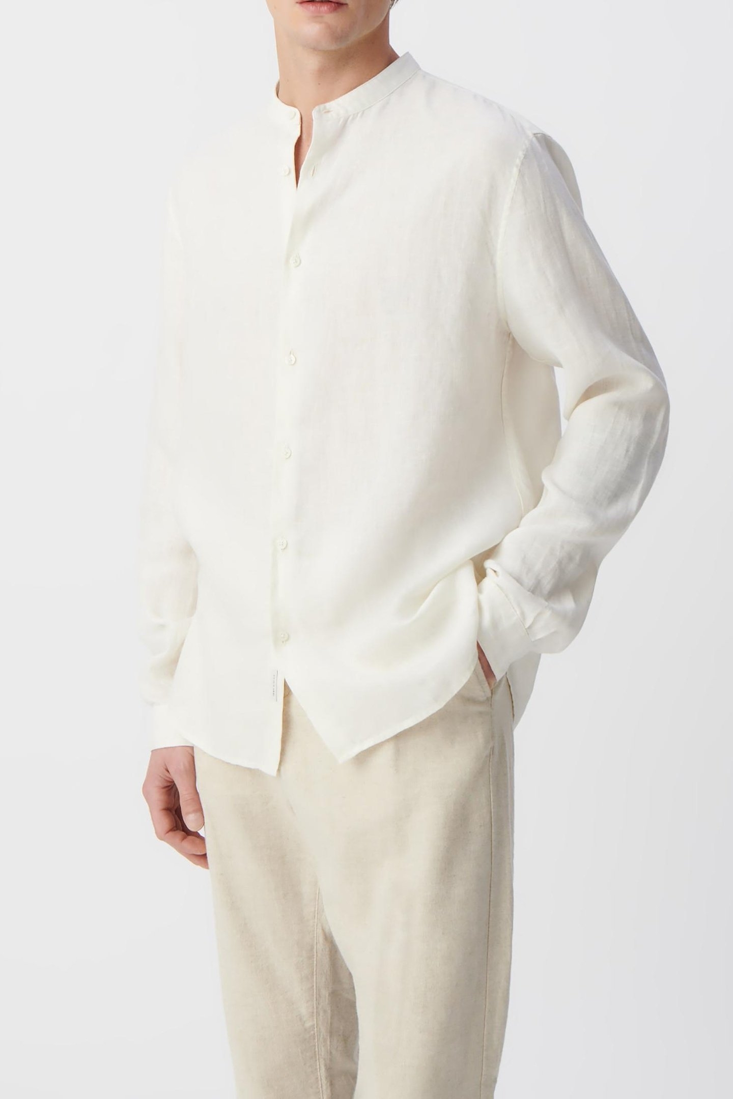 CHALK LINEN REGULAR SHIRT WITH MANDARIN COLLAR 2