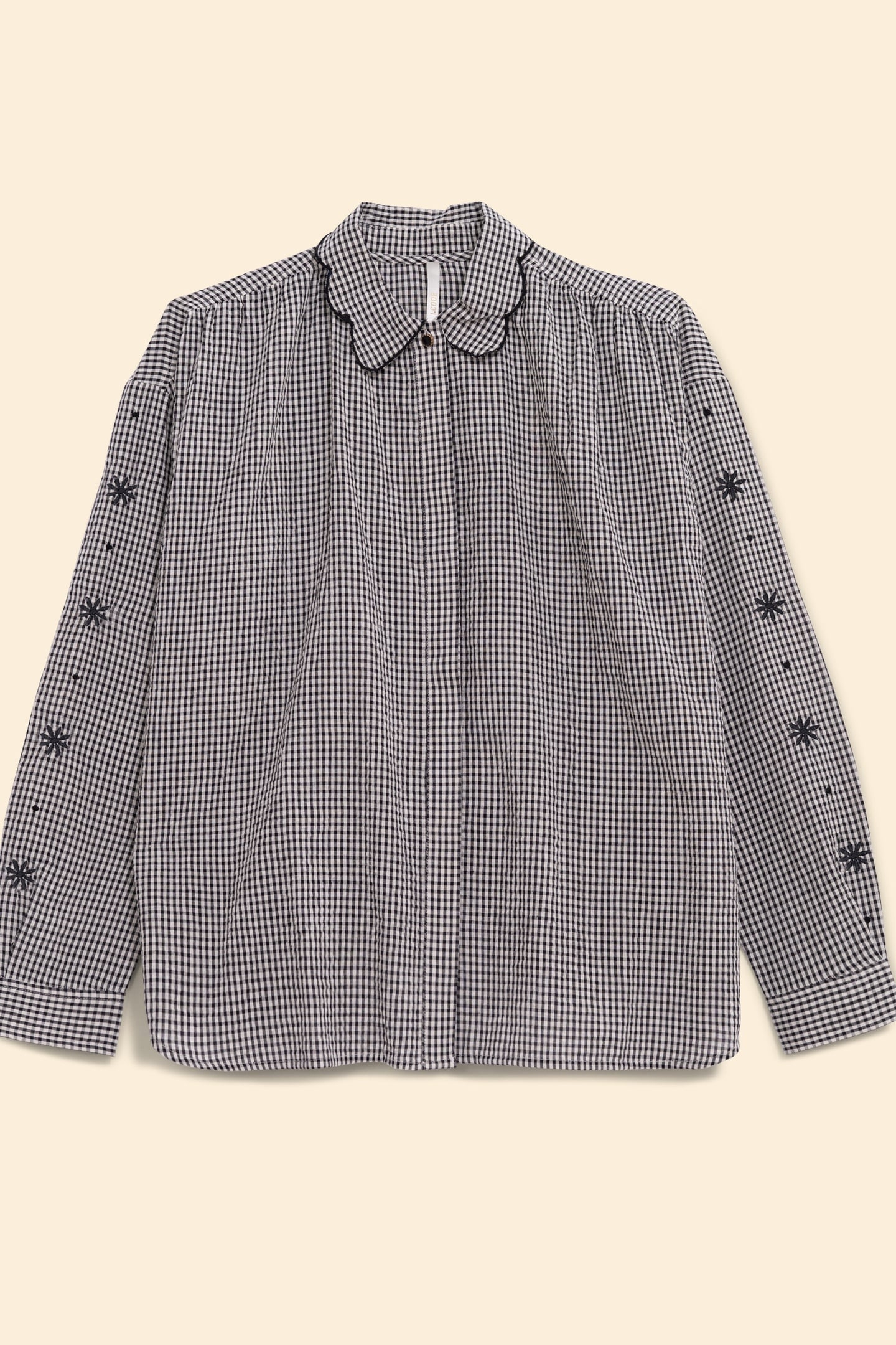 ECRU GINGHAM SHIRT WITH FLOWER EMBROIDERY ECRU 2