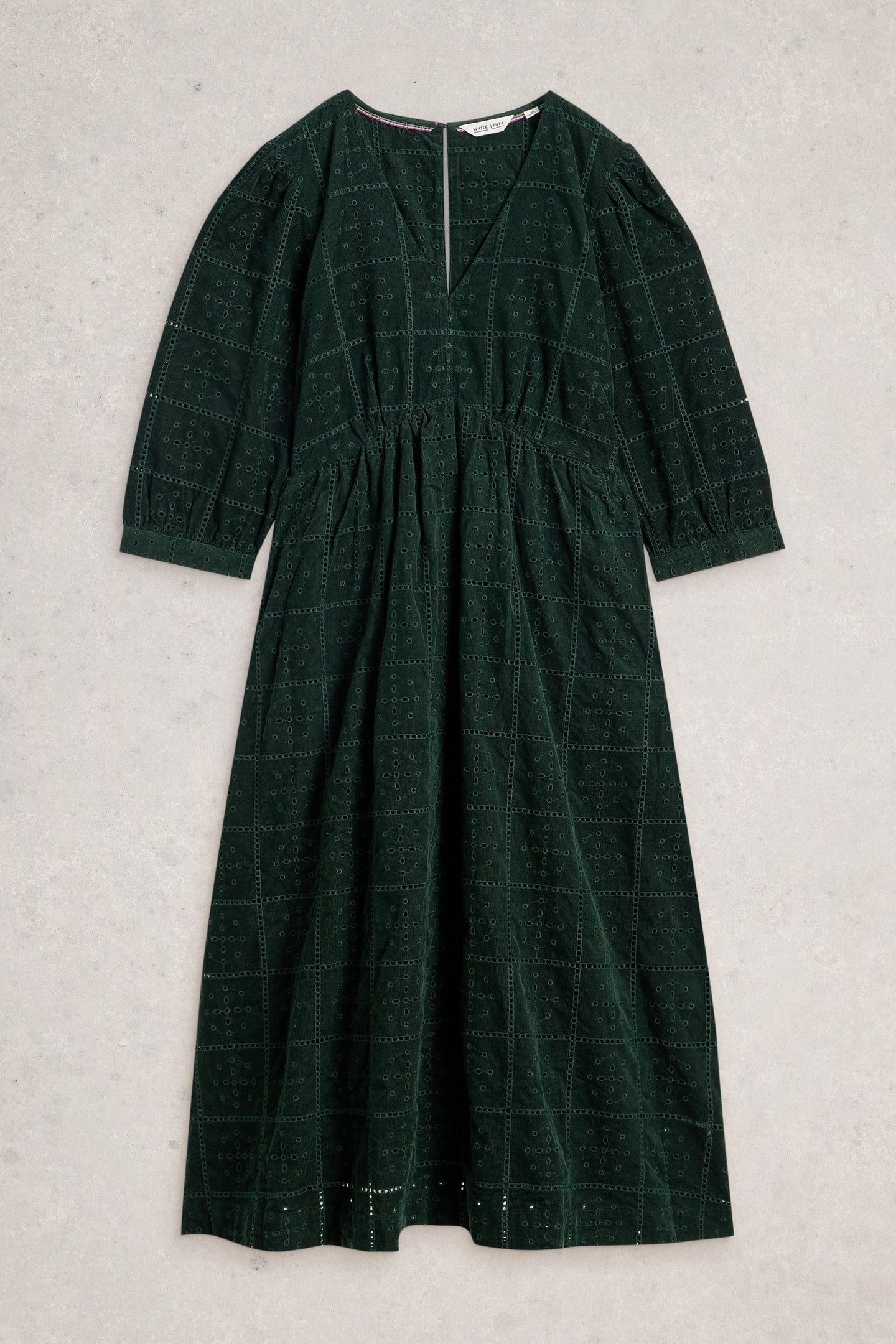 LUCY EMBROIDERED CORD DRESS DARK GREEN 4