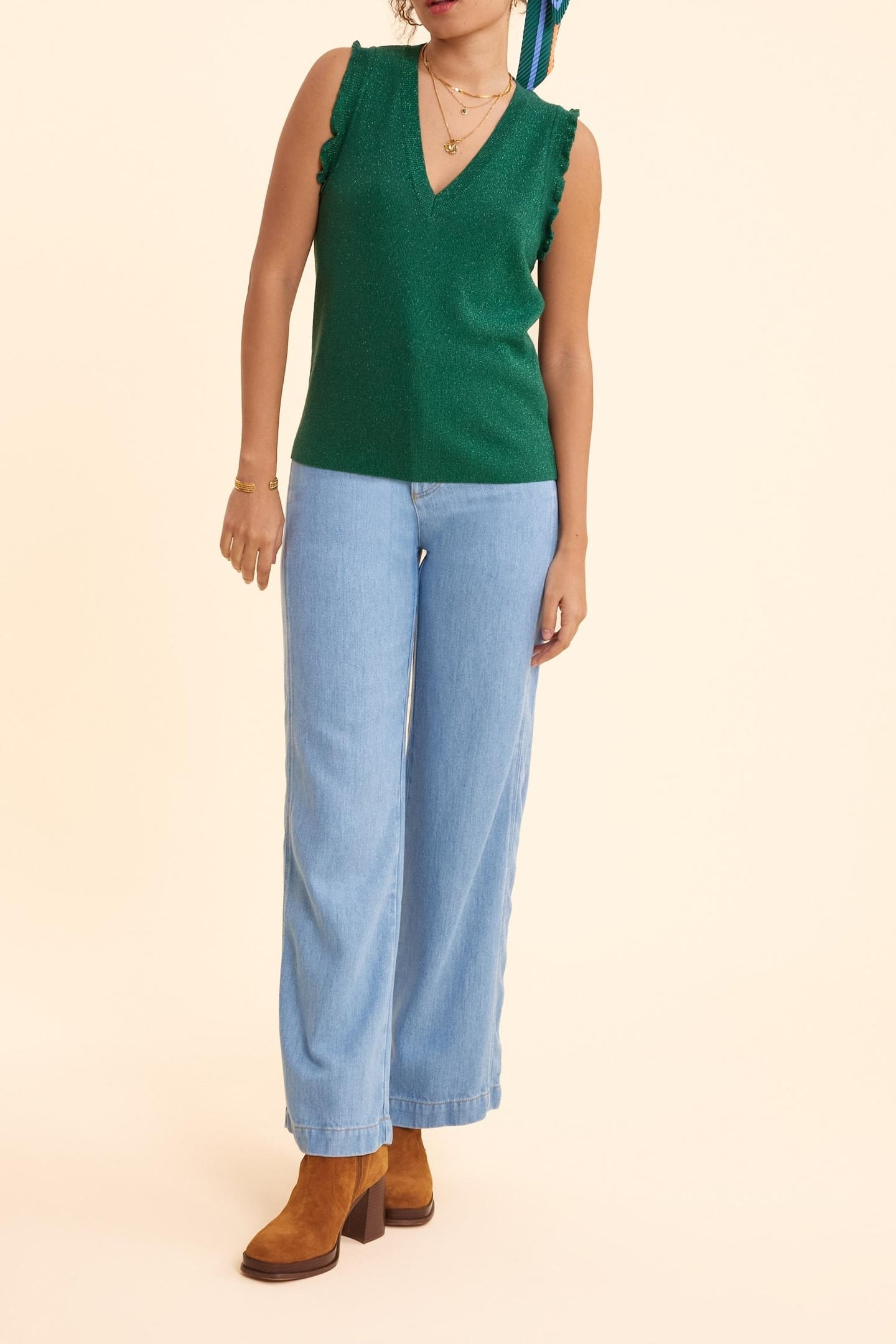 GREEN SLEEVELESS LUREX KNIT SWEATER GREEN 3