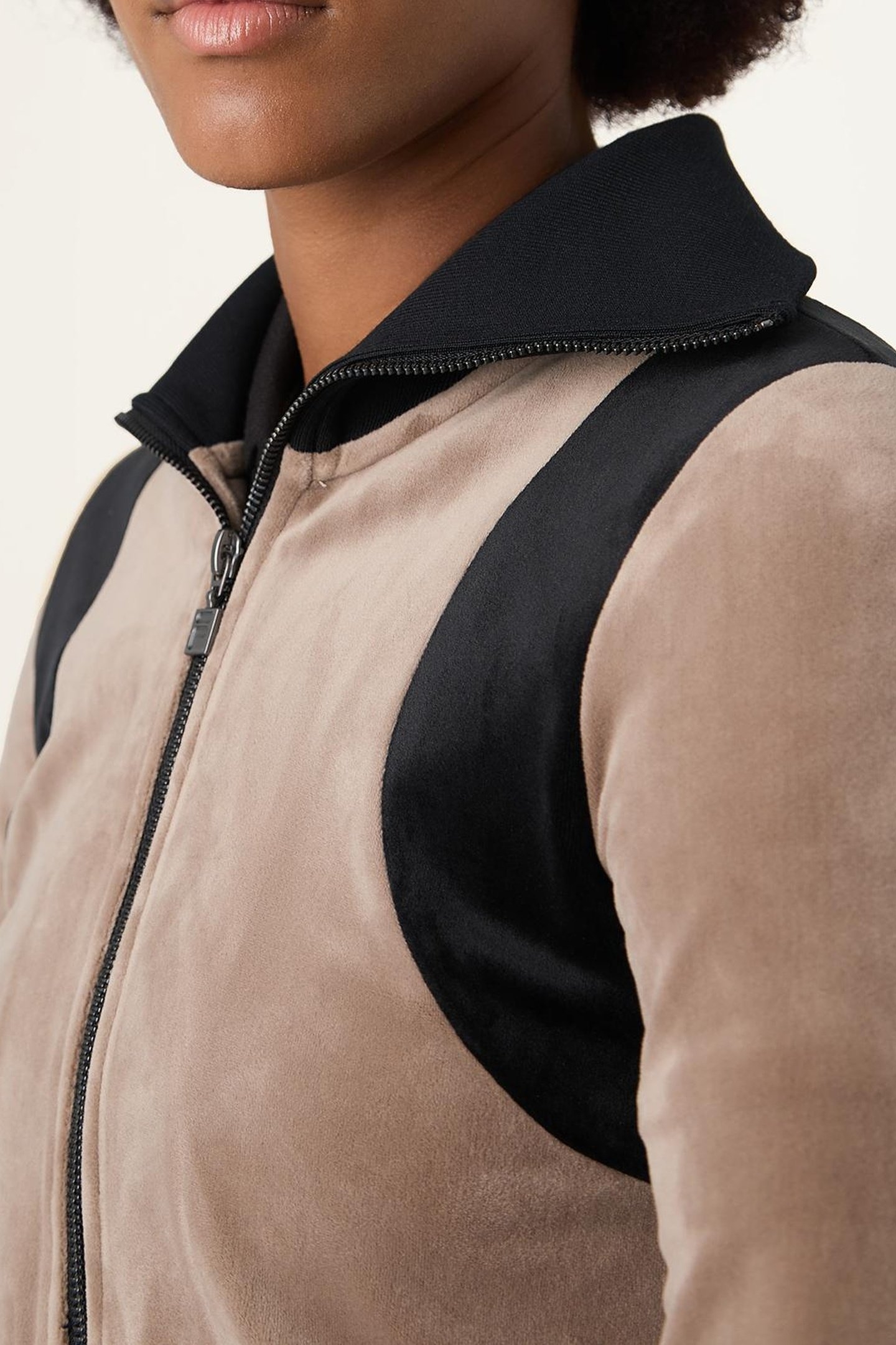 ADRIANO SLIM VELOUR TRACK JACKET TAUPE GRAY-BLACK 6