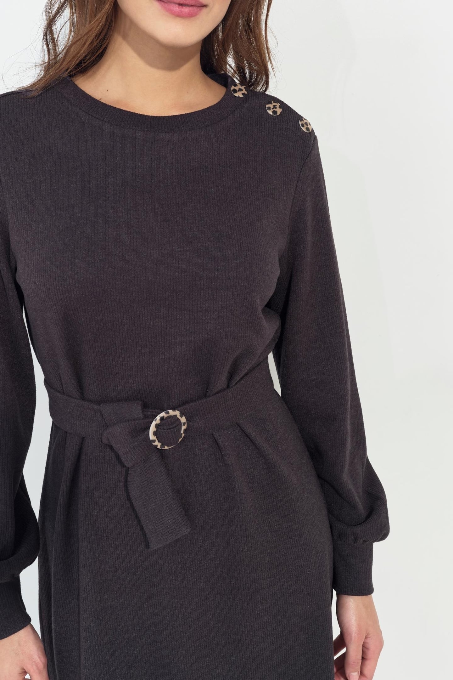 RAVENA - DARK GREY RIBBED KNIT SWEATSHIRT DRESS 5