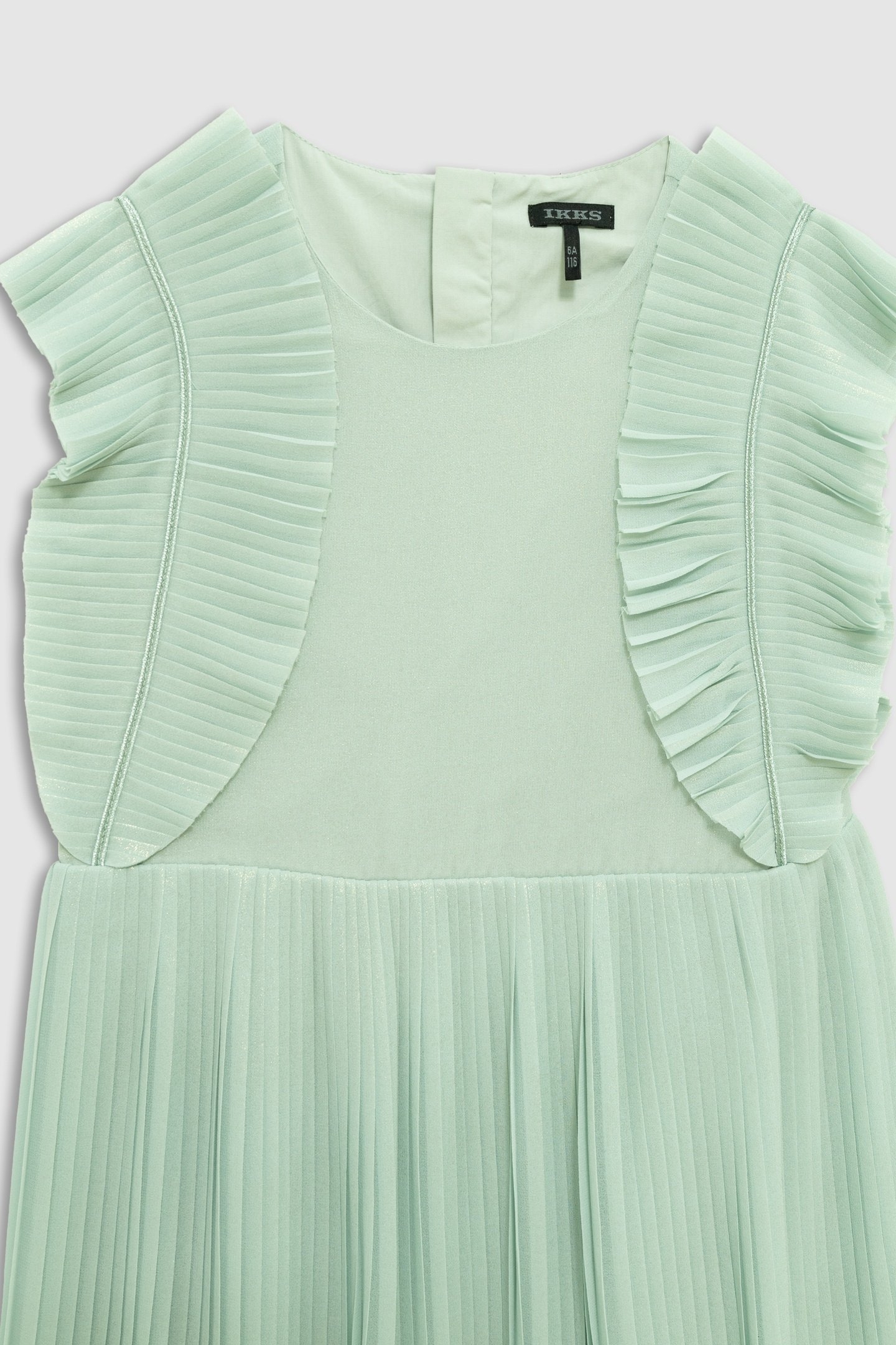 WATER-GREEN IRIDESCENT PLEATED RUFFLED DRESS 3