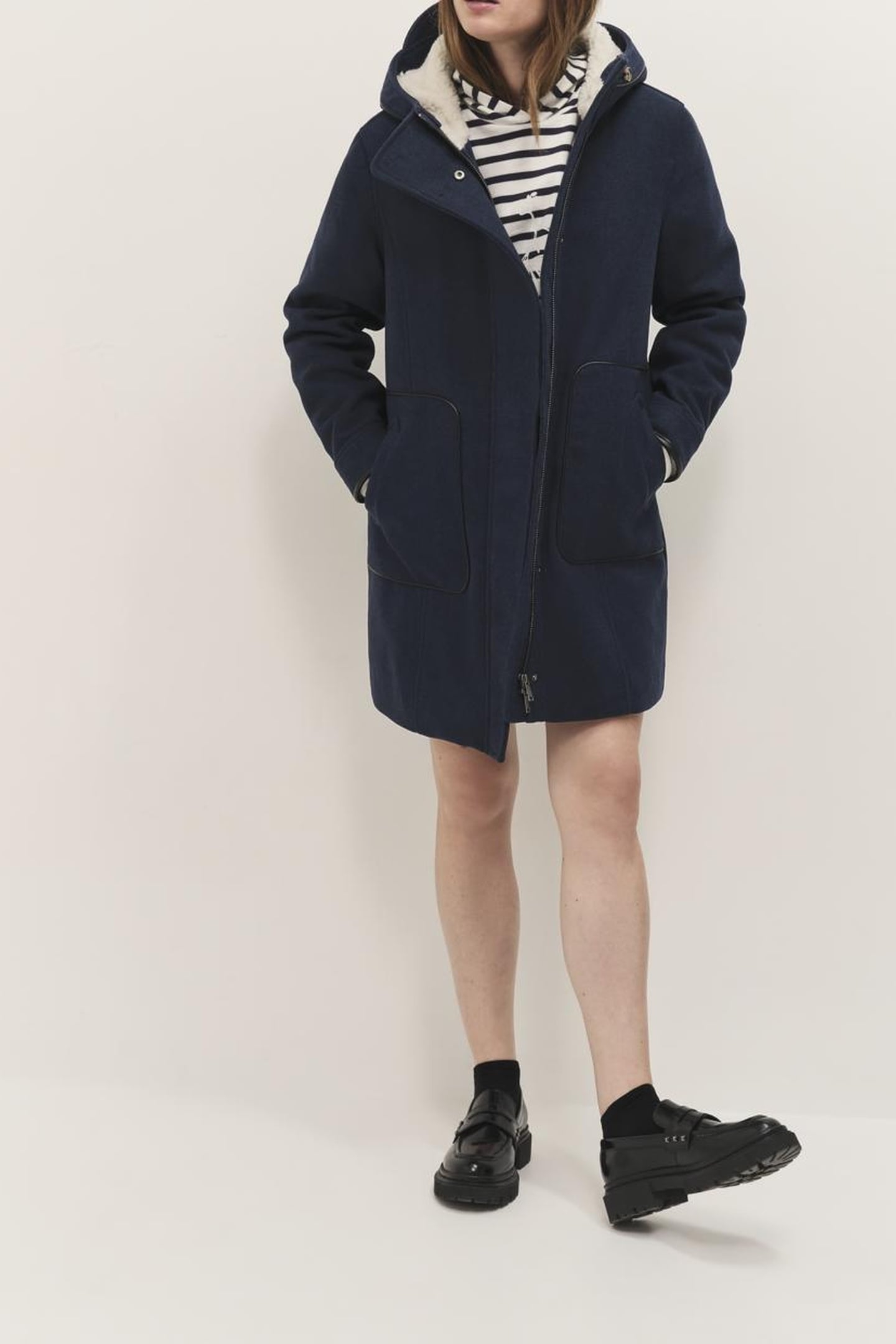 DENVER - NAVY DUFFLE COAT WITH FUR COLLAR 2
