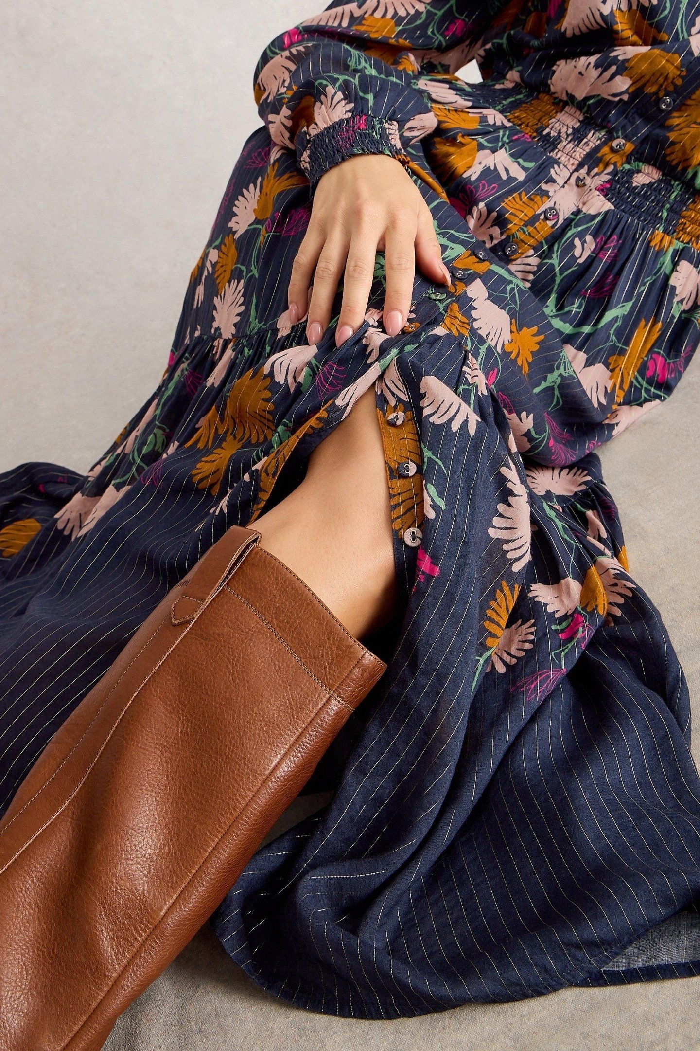 YUKI METALLIC MIDI DRESS NAVY MULTI 5