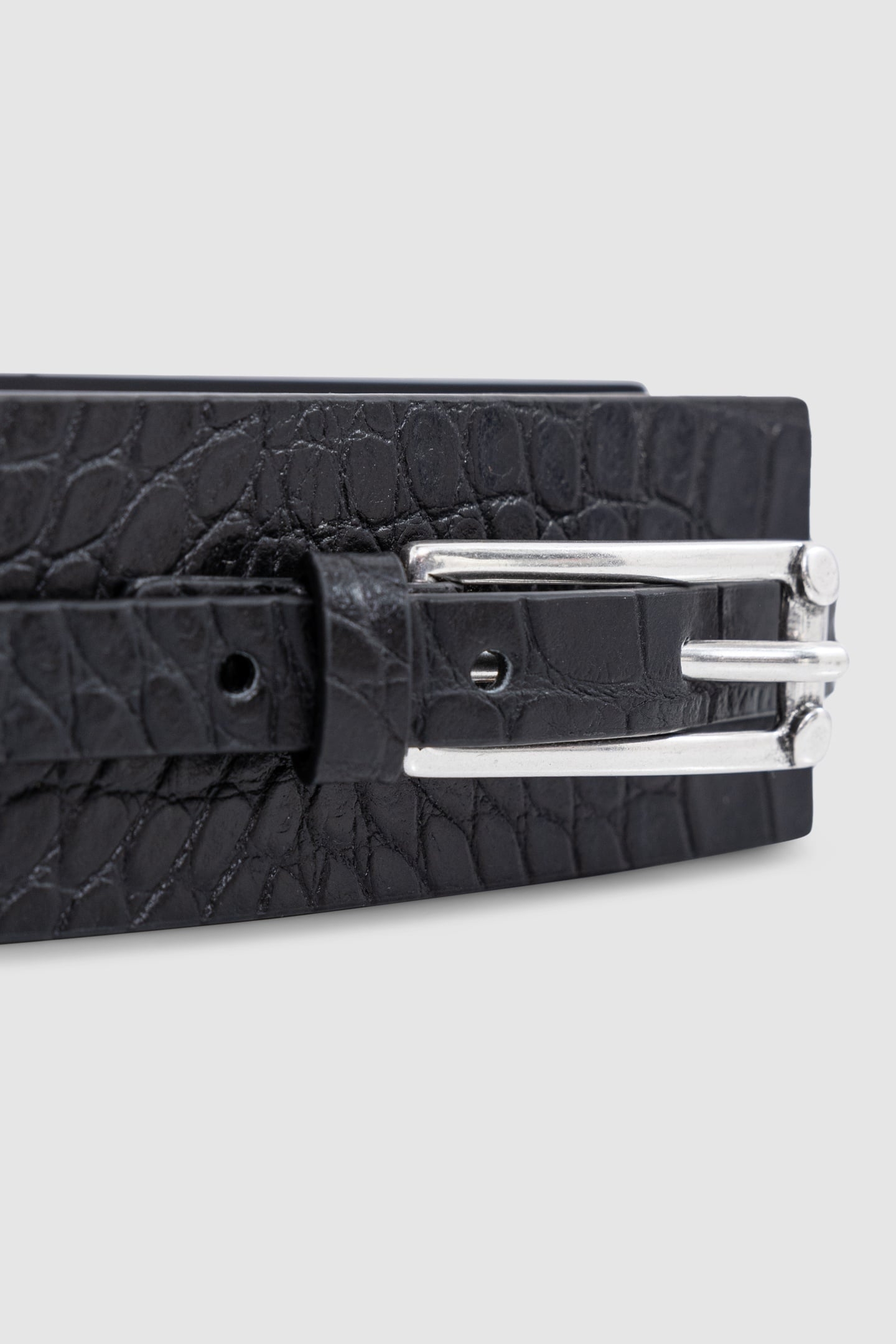 CROC-EMBOSSED LEATHER BLACK DRESS BELT 2