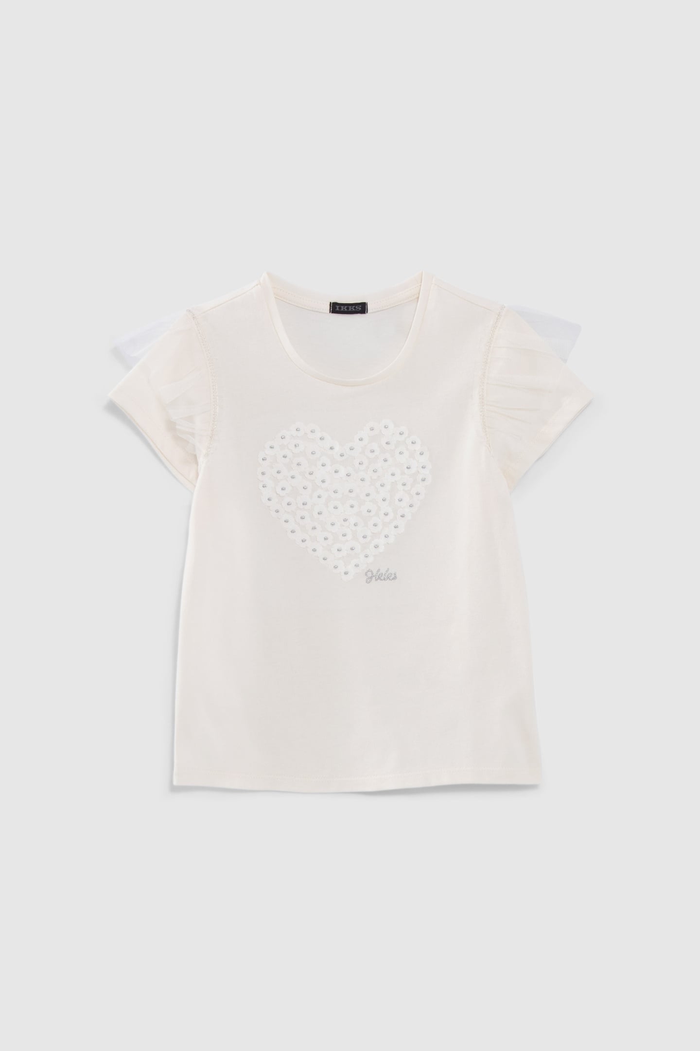 GIRLS’ ECRU T-SHIRT WITH HEART-SHAPED FLOWER DECOR 1