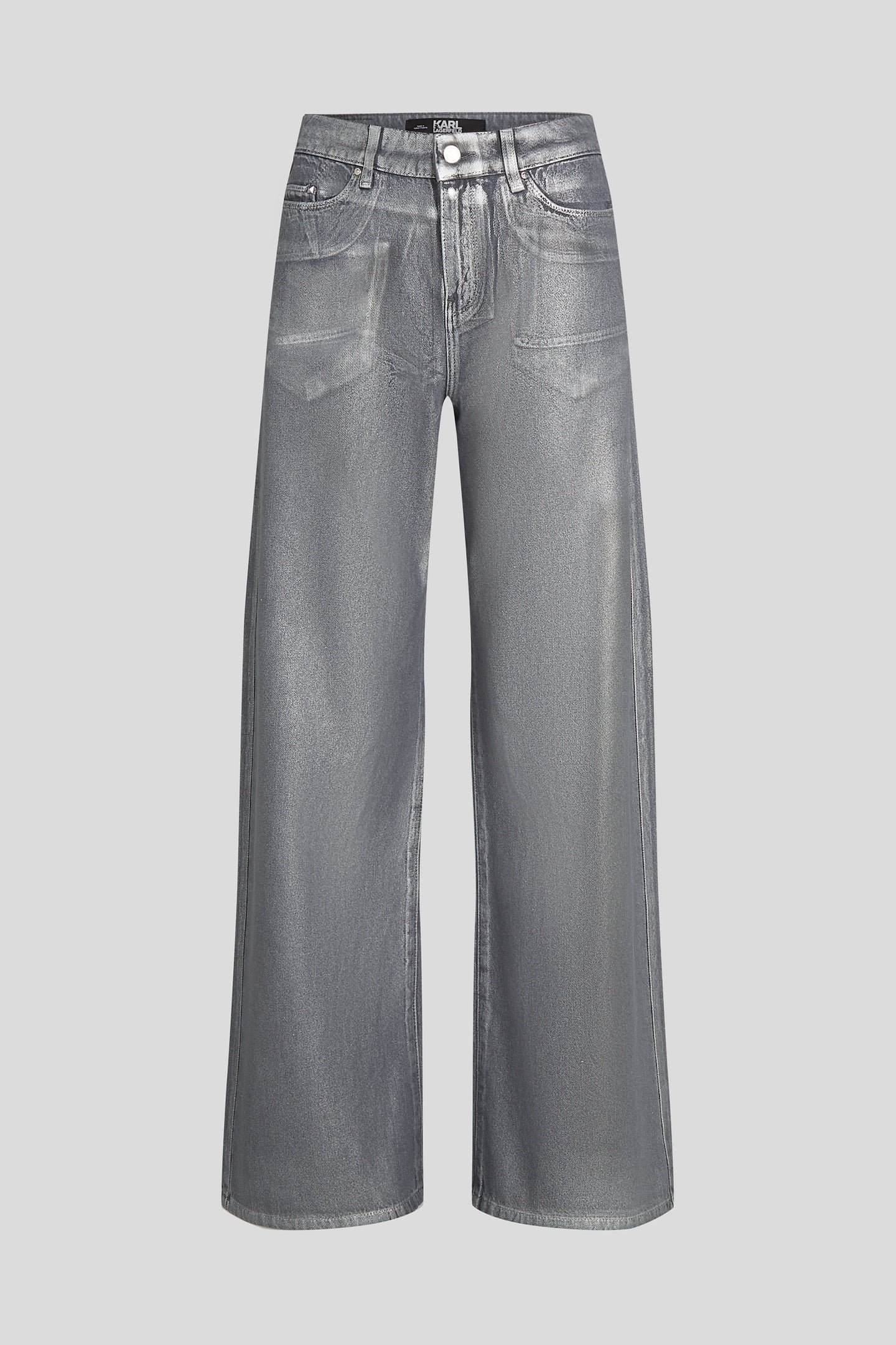 SILVER METALLIC WIDE LEG DENIM PANTS 1