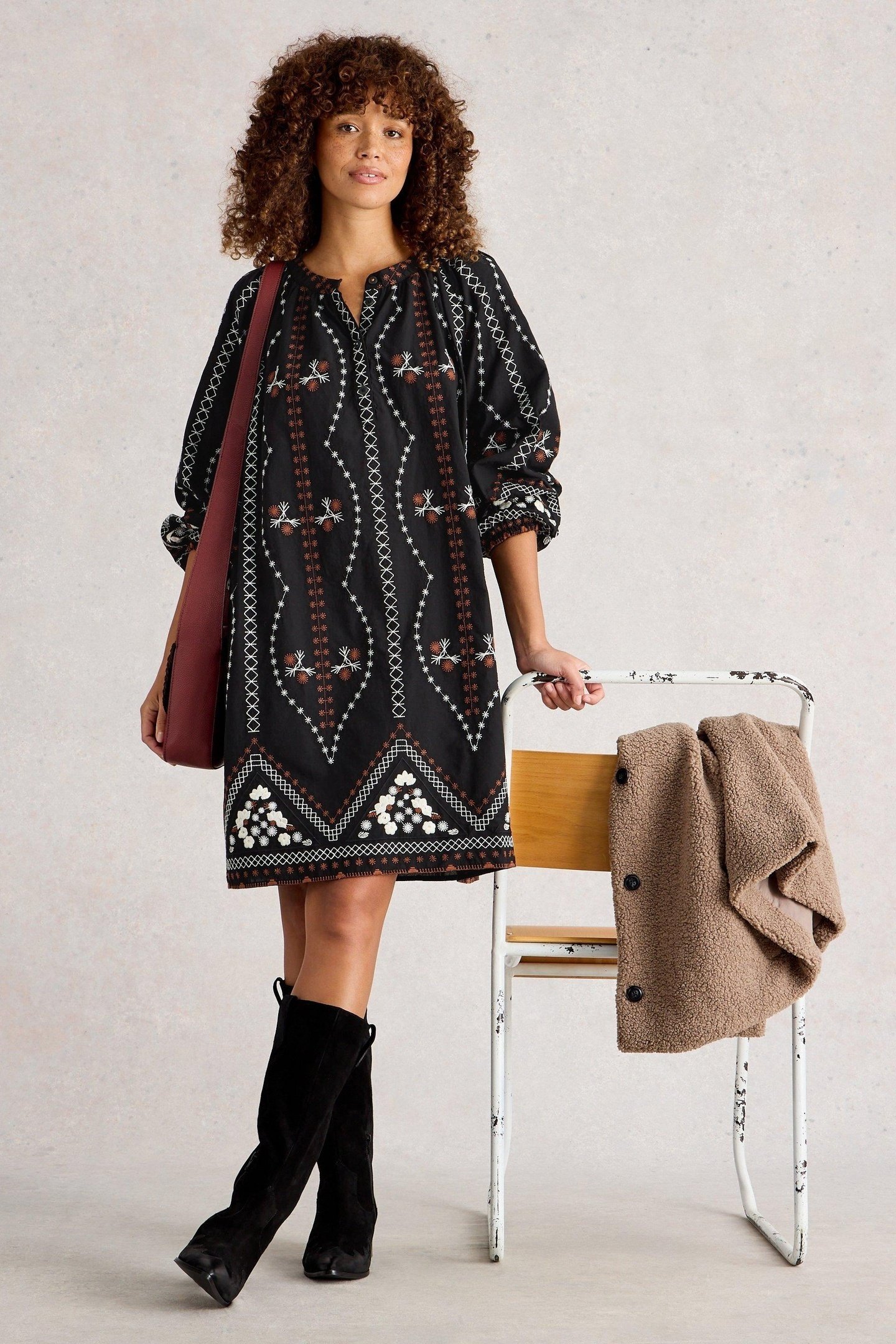 AURORA EMBROIDERED DRESS BLACK MULTI 1