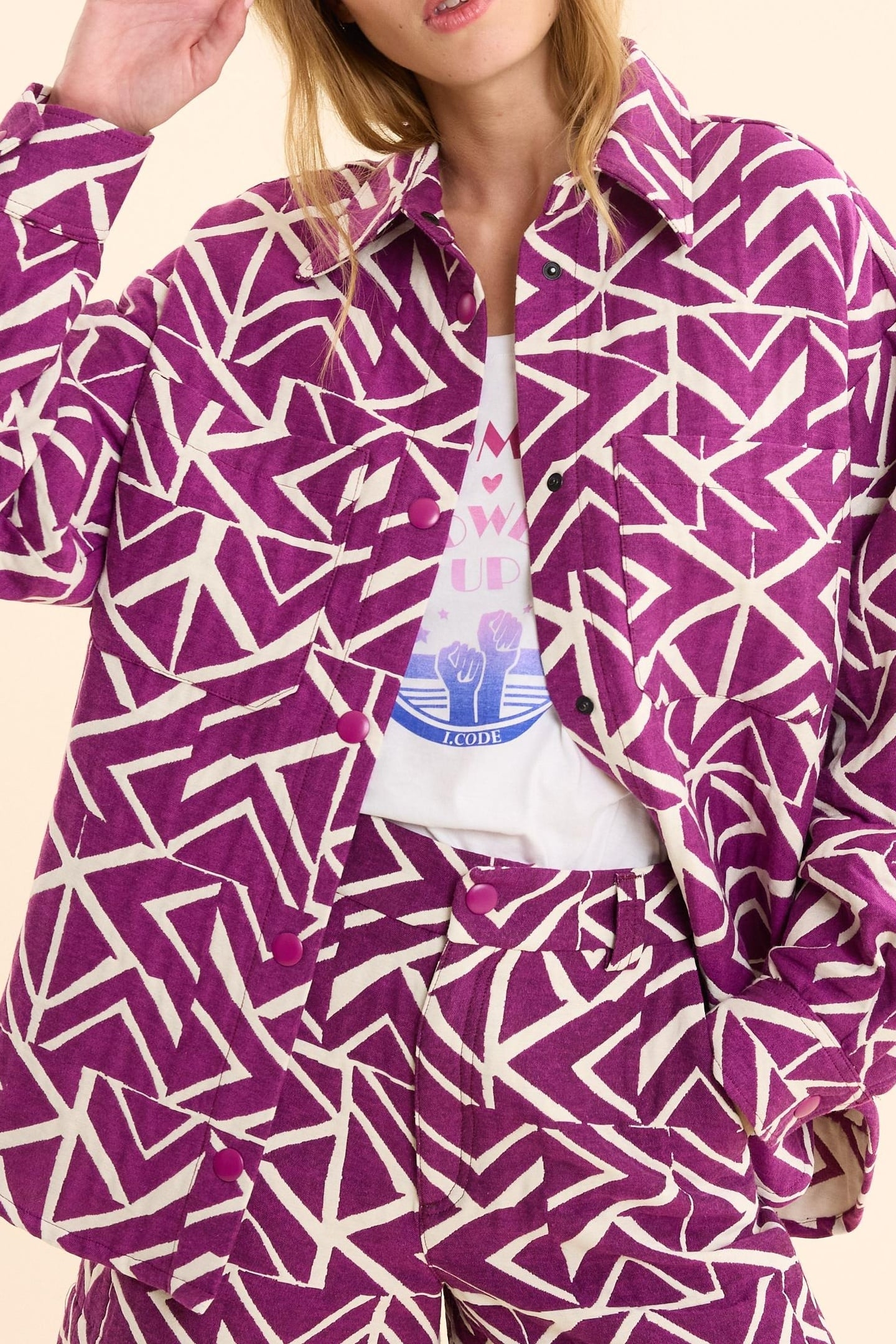 JACQUARD VIOLET JACKET WITH GRAPHIC PATTERN VIOLINE 1