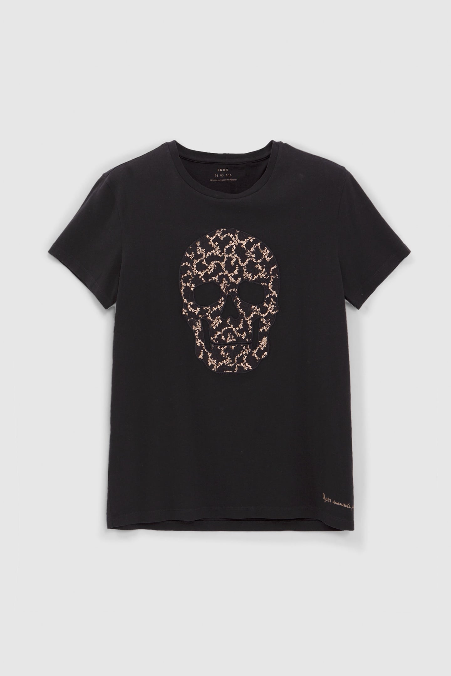BLACK ORGANIC COTTON T-SHIRT WITH EMBROIDERED SKULL 4