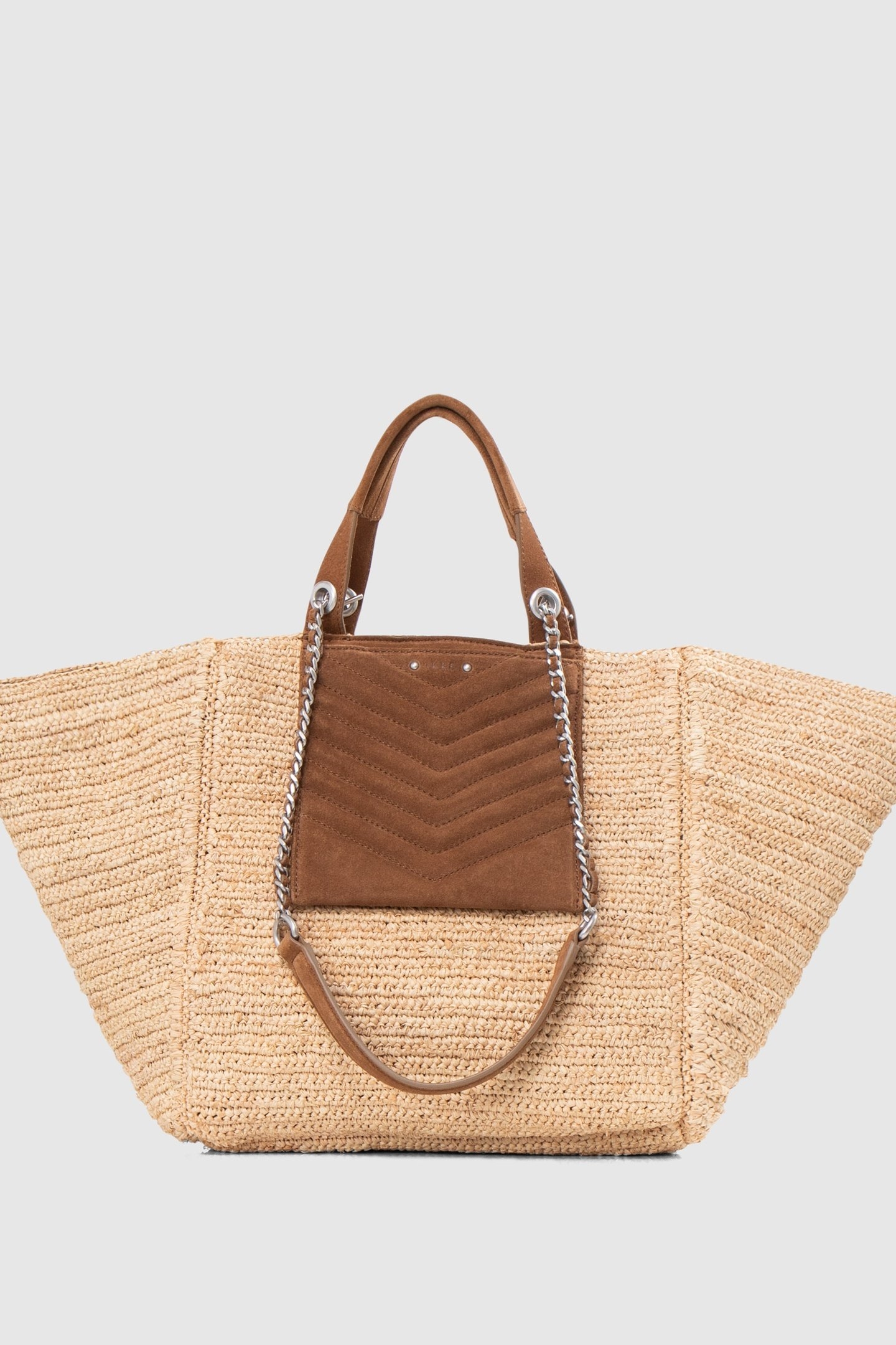 BEIGE RAFFIA & QUILTED LEATHER 1440 TOTE BAG 2