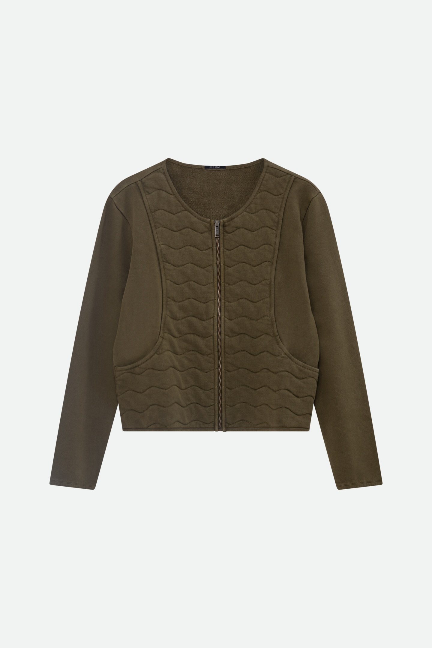 MARINO - KHAKI ZIPPED QUILTED KNIT CARDIGAN 5