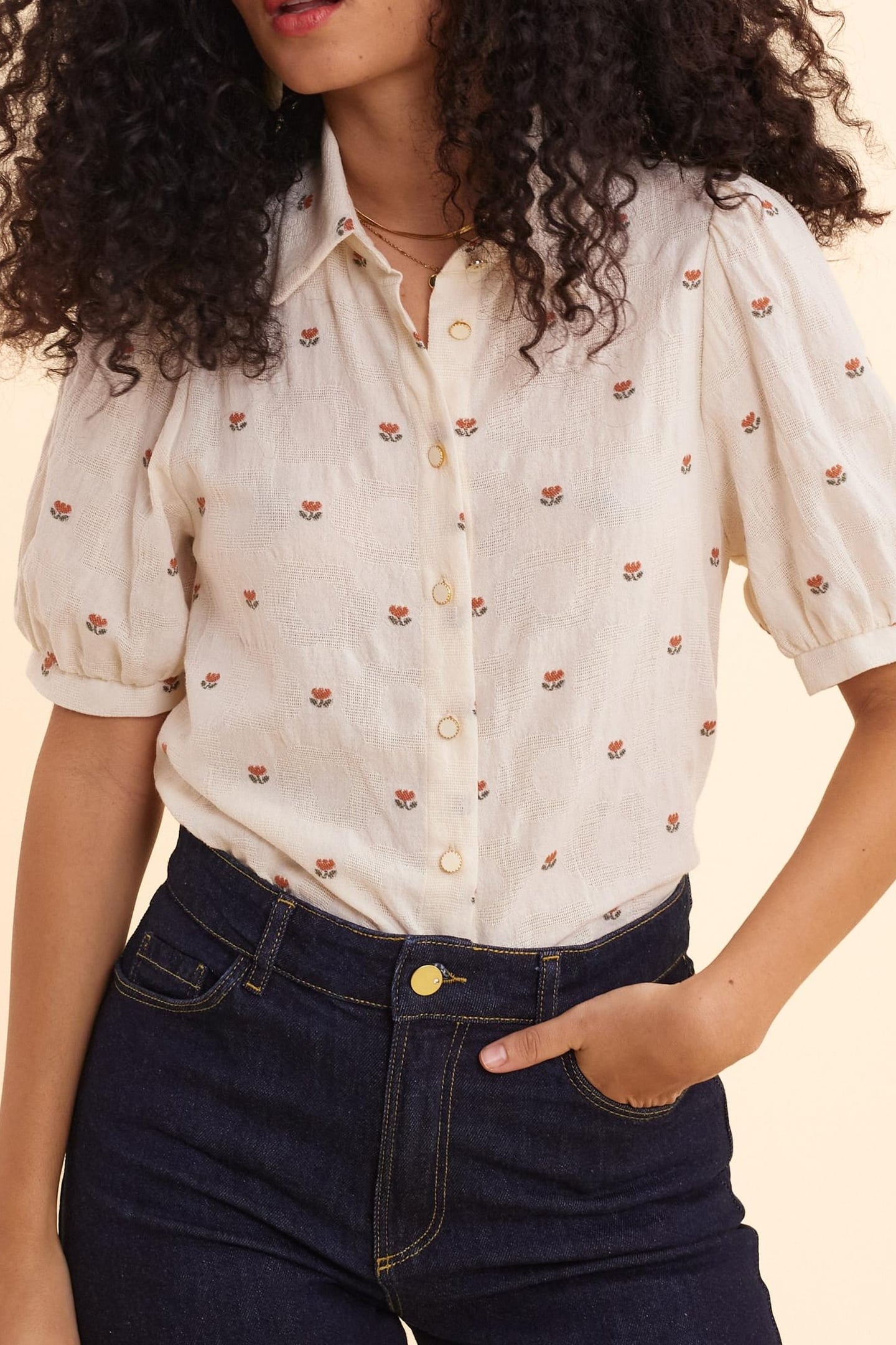 ECRU SHIRT WITH FLOWER MOTIFS ECRU 1