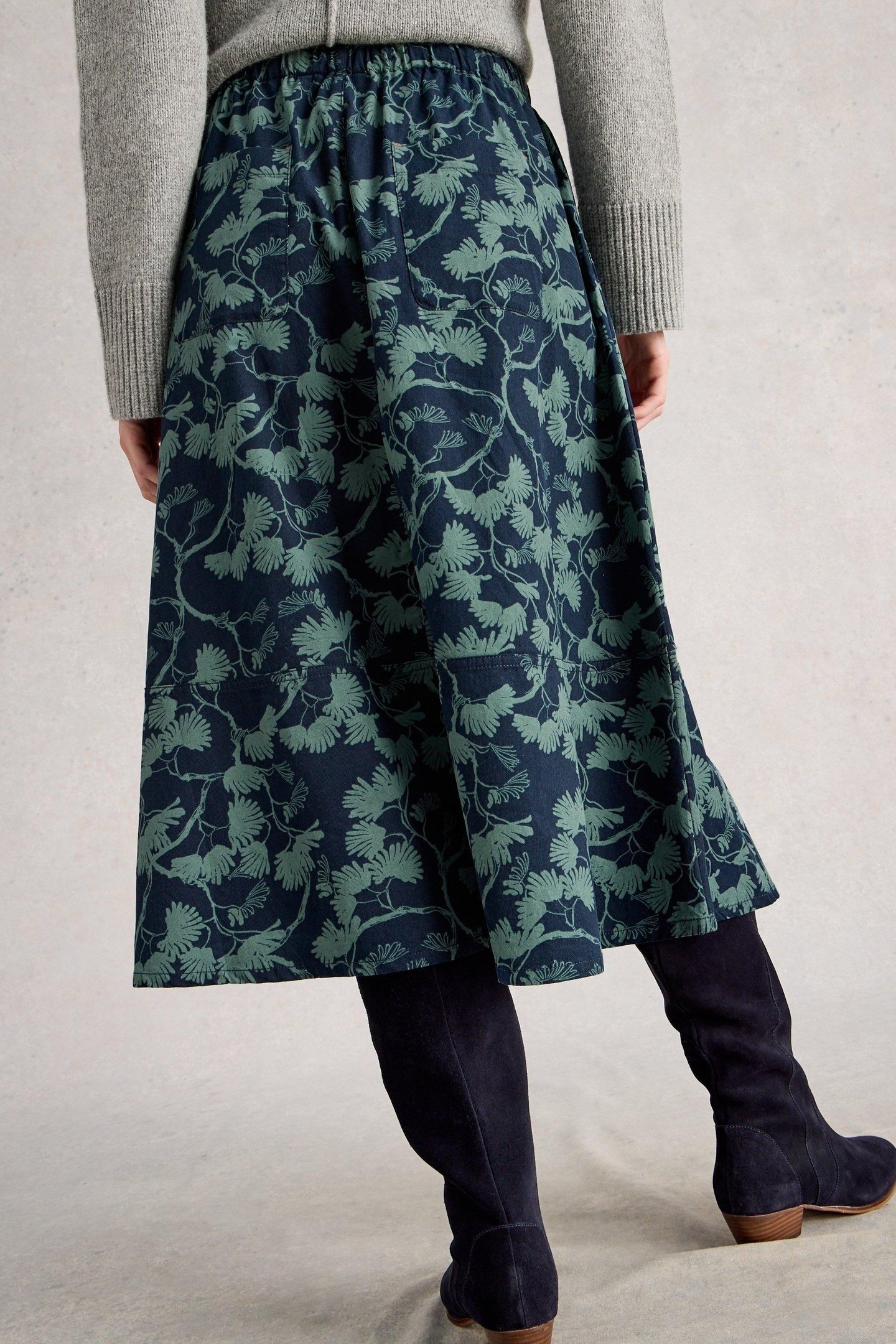 TILLY CORD MIDI SKIRT NAVY PRINT 2