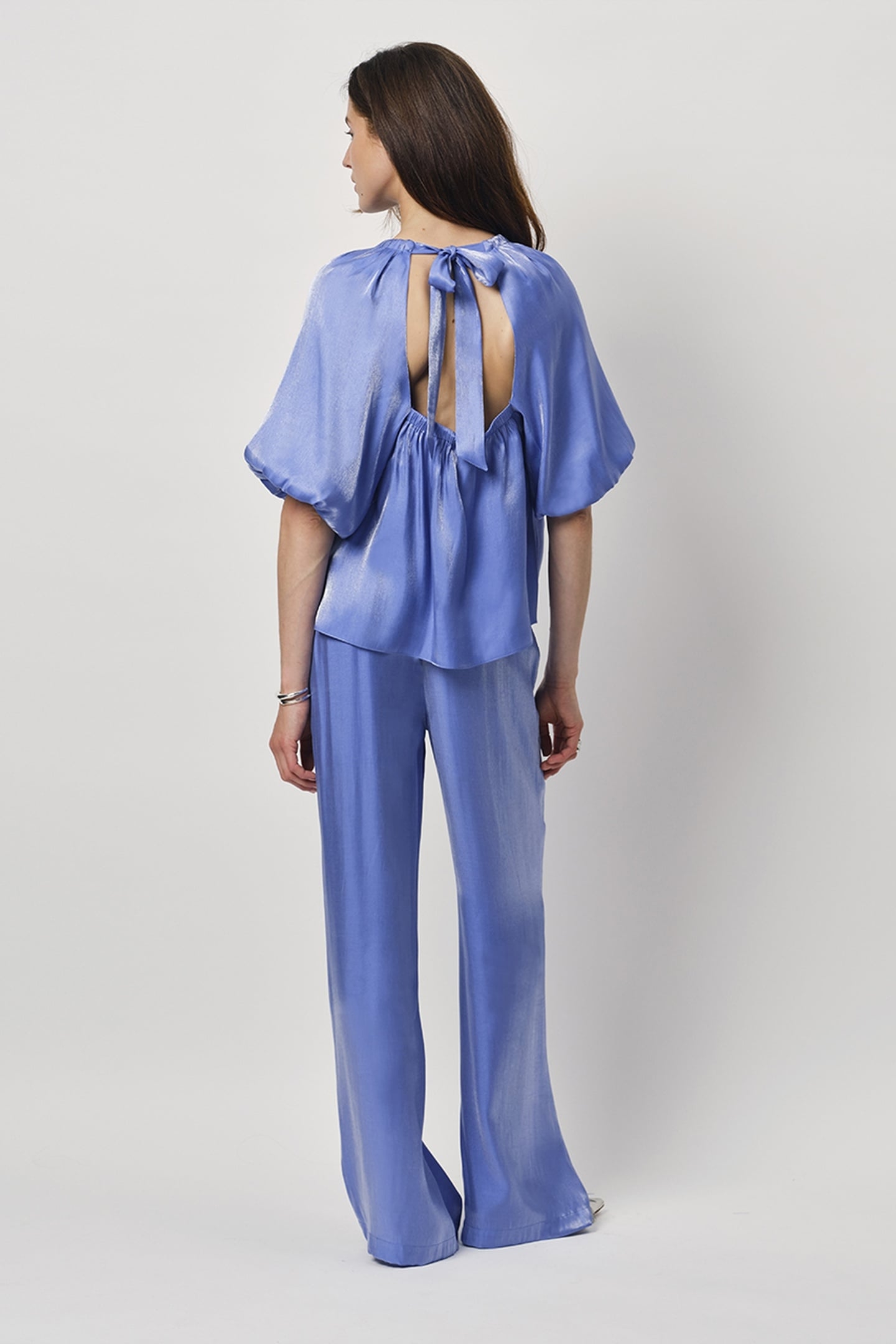 SOIR SHIMMER WIDE LEG PANTS CORNFLOWER BLUE 3