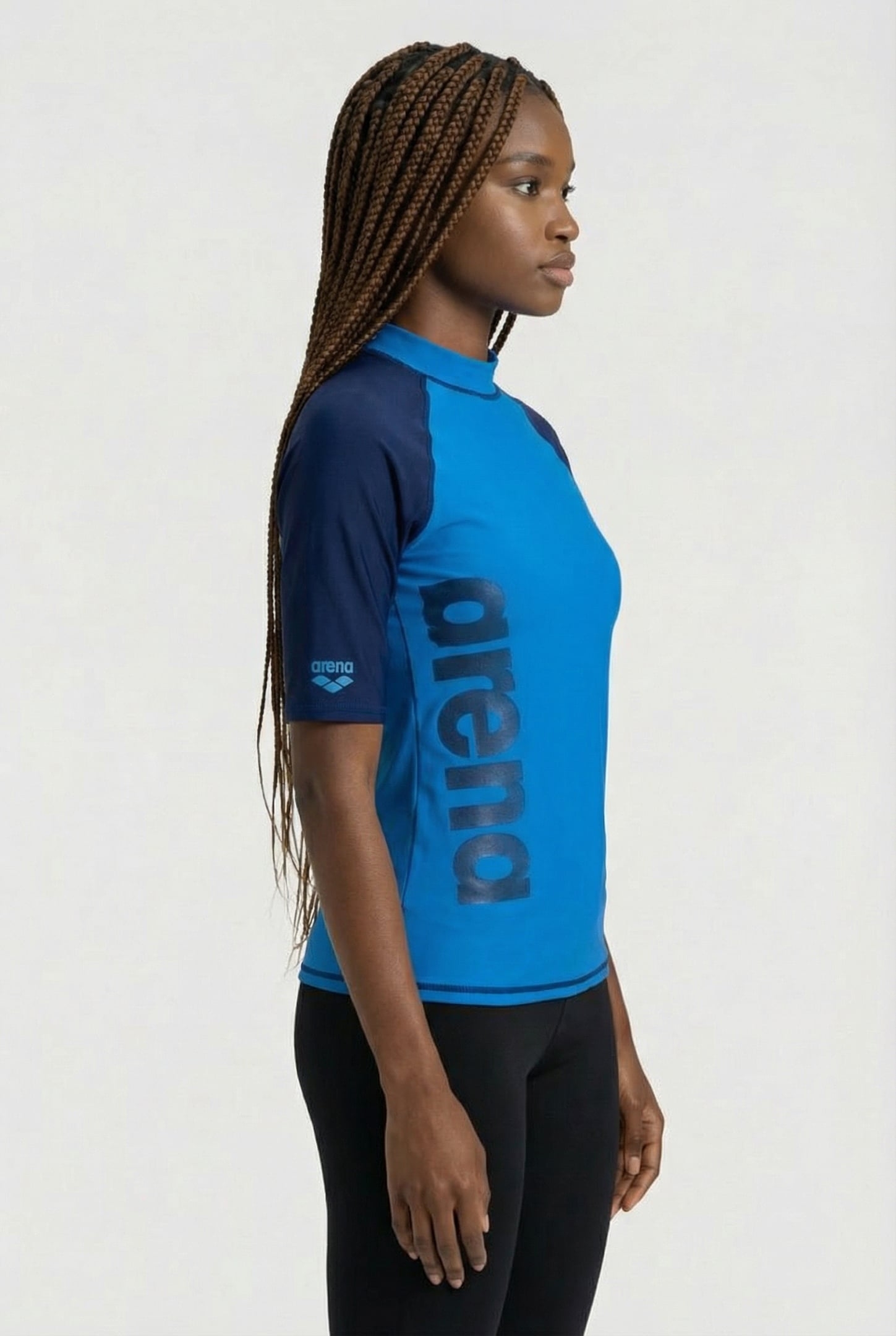 WOMEN'S ARENA RASH VEST S/S GRAPHIC TURQUOISE-NAVY 3