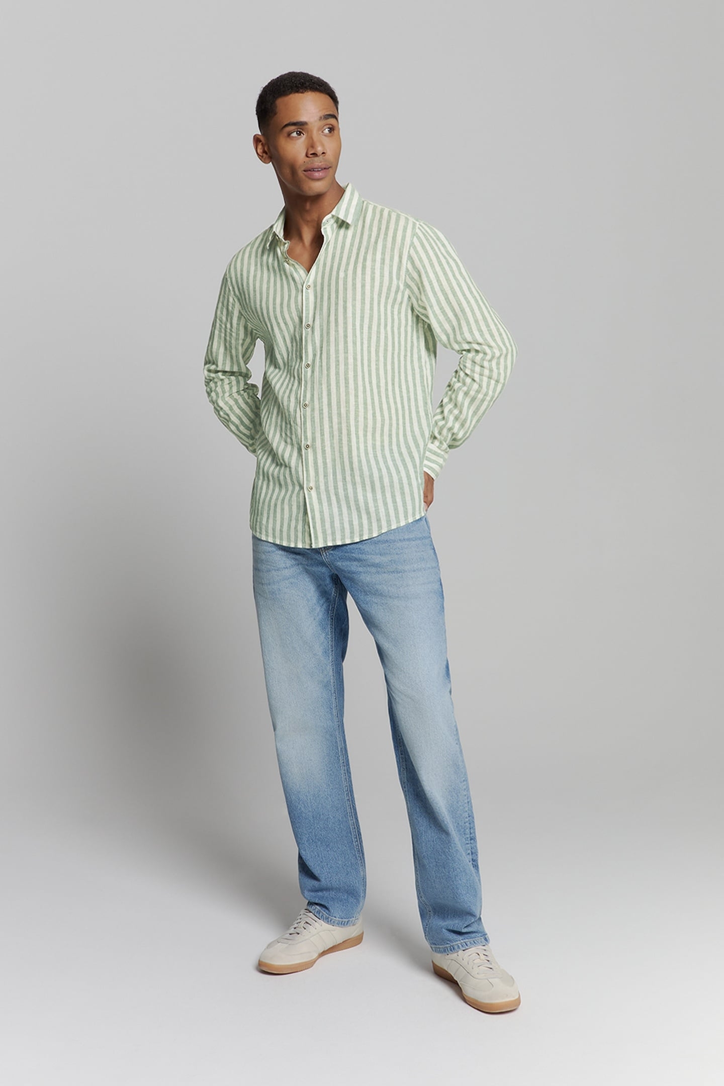 SHIRT VERICAL BIG STRIPES WITH LINEN GREEN 2